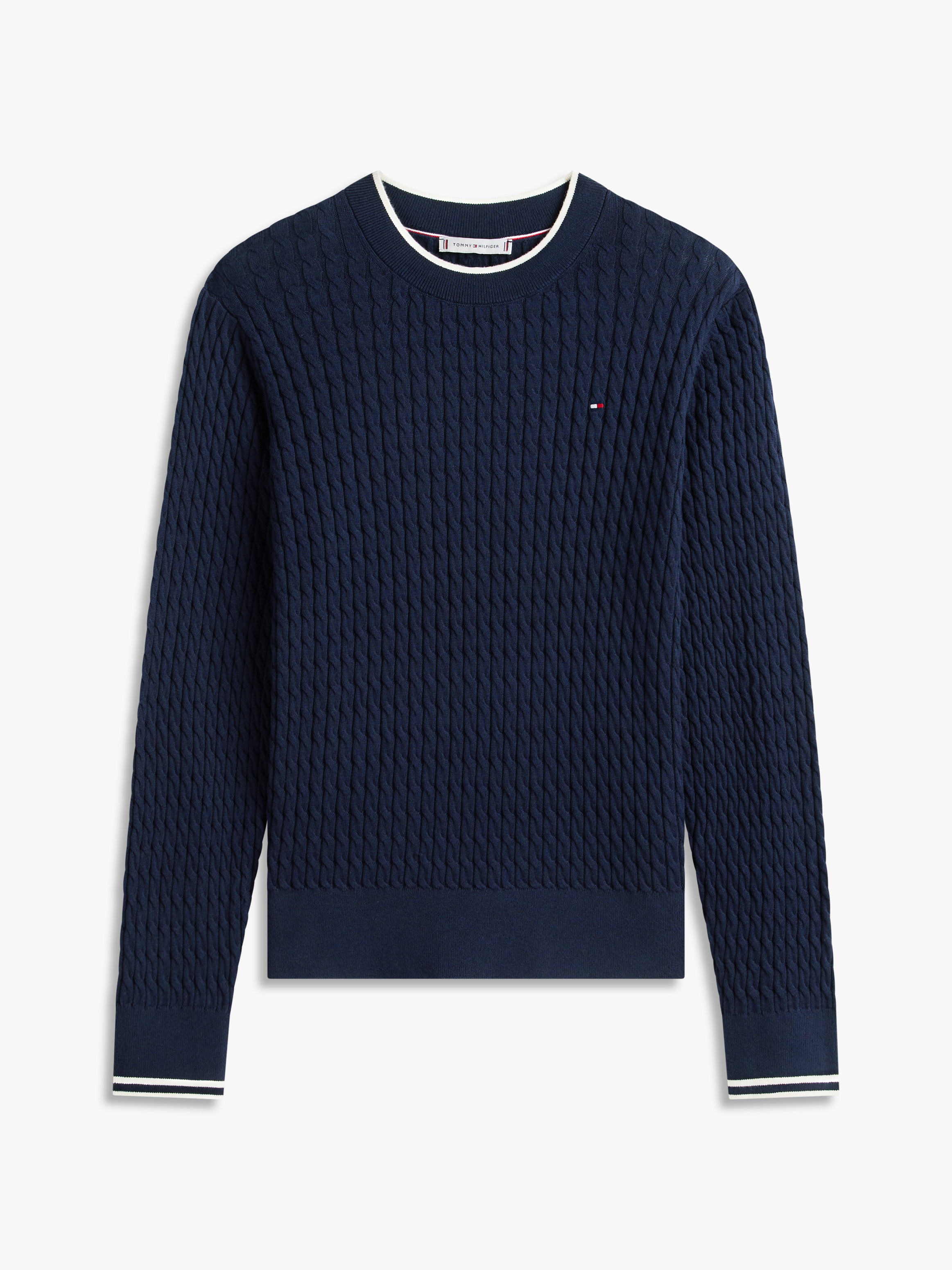 Tommy Hilfiger Rundhalspullover »CO CABLE C-NK LS SWEATER« Baumwolle, mit Zopfmuster, Regular Fit