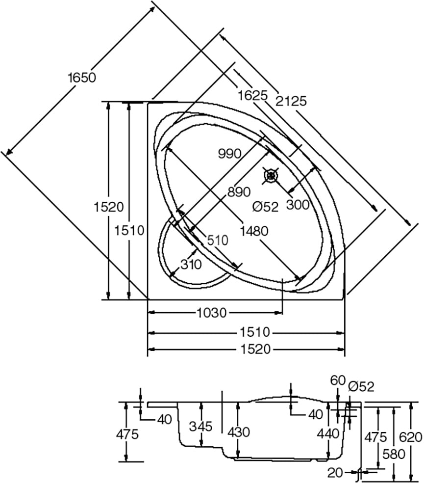 OTTOFOND Whirlpool-Badewanne »Sardinia«, (Komplett-Set, 1 tlg.), Typ 1, chrom und Schürze