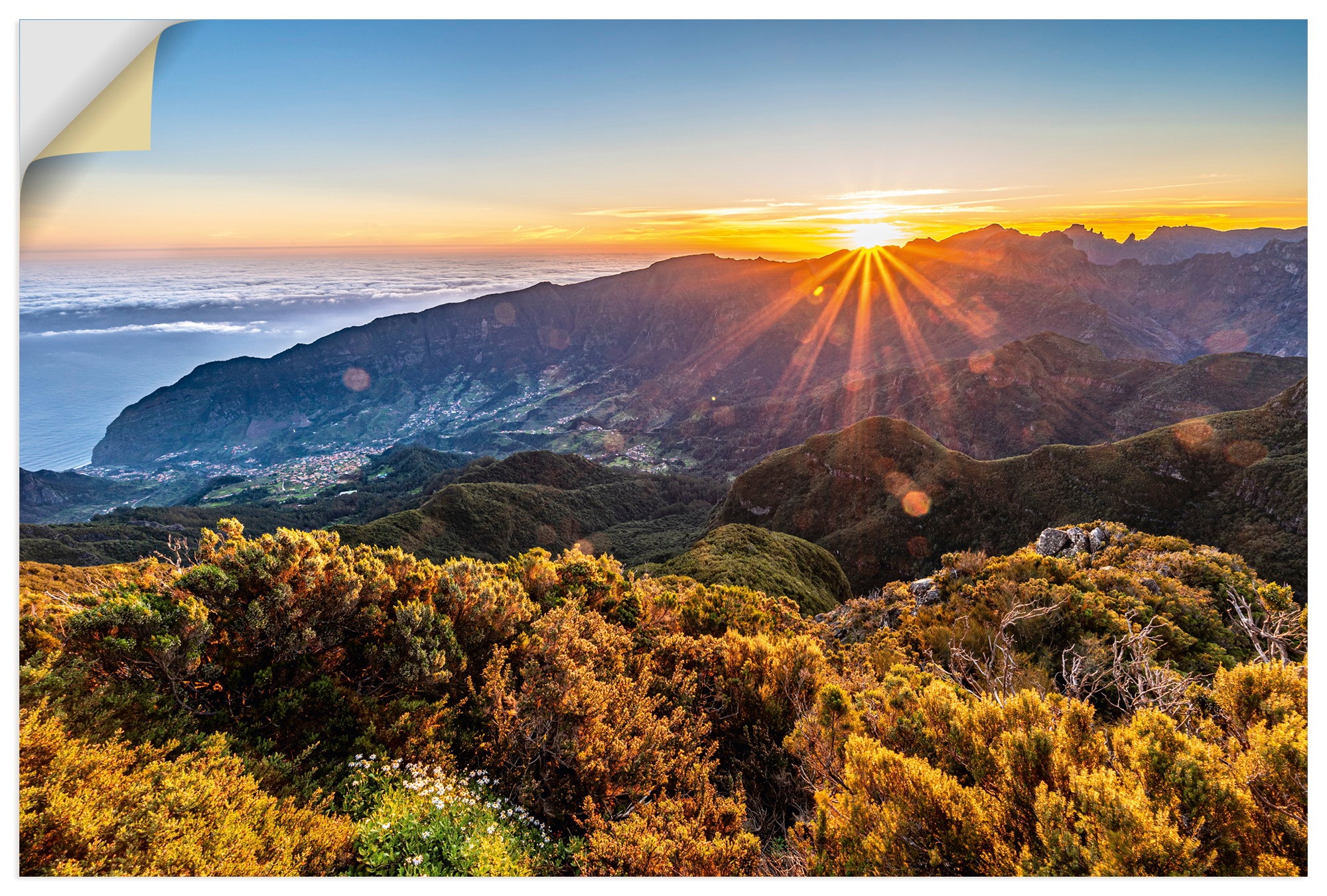 Wandbild ARTLANDfarbe bild(er): orange, Wohnzimmer, Bilder, "Sonnenaufgang über Madeira Bica da Cana", als Alubild, Leinwandbild, Poster,