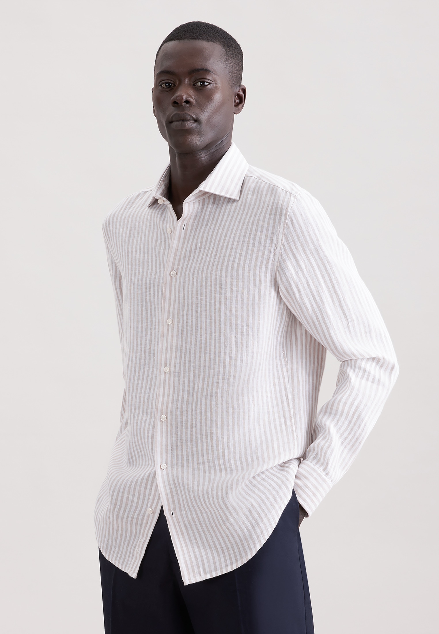 seidensticker Leinenhemd "Schwarze Rose" Shaped 1/1 Kentkragen Gestreift günstig online kaufen