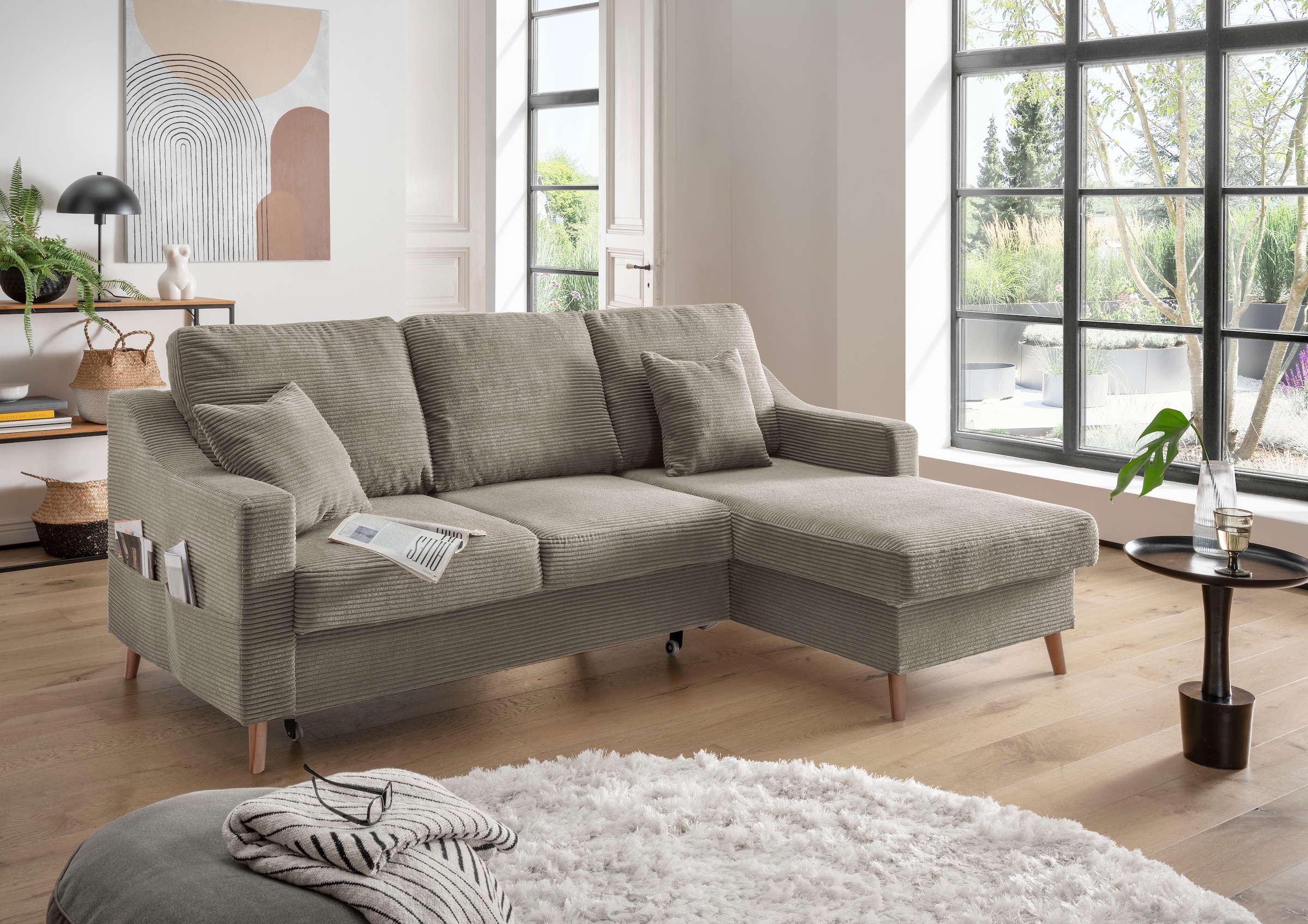 INOSIGN Ecksofa "Valentina L-Form", 2 Zierkissen, mit Seitentasche, auszieh günstig online kaufen