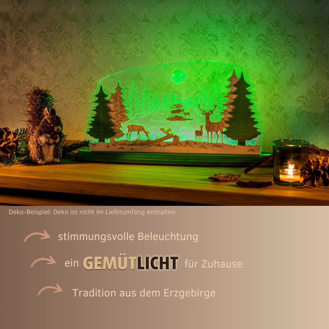Lichterbogen WEIGLA "LED Waldidylle, Dekoleuchte aus Holz & Acrylglas, GRÜN-NATUR", beige (natur, grün), B:47cm H:21,7cm T:8,2cm, Holzwerkstoff, Schwibbögen, Erzgebirge garantiert, Deko für Weihnachten und das ganze Jahr 3