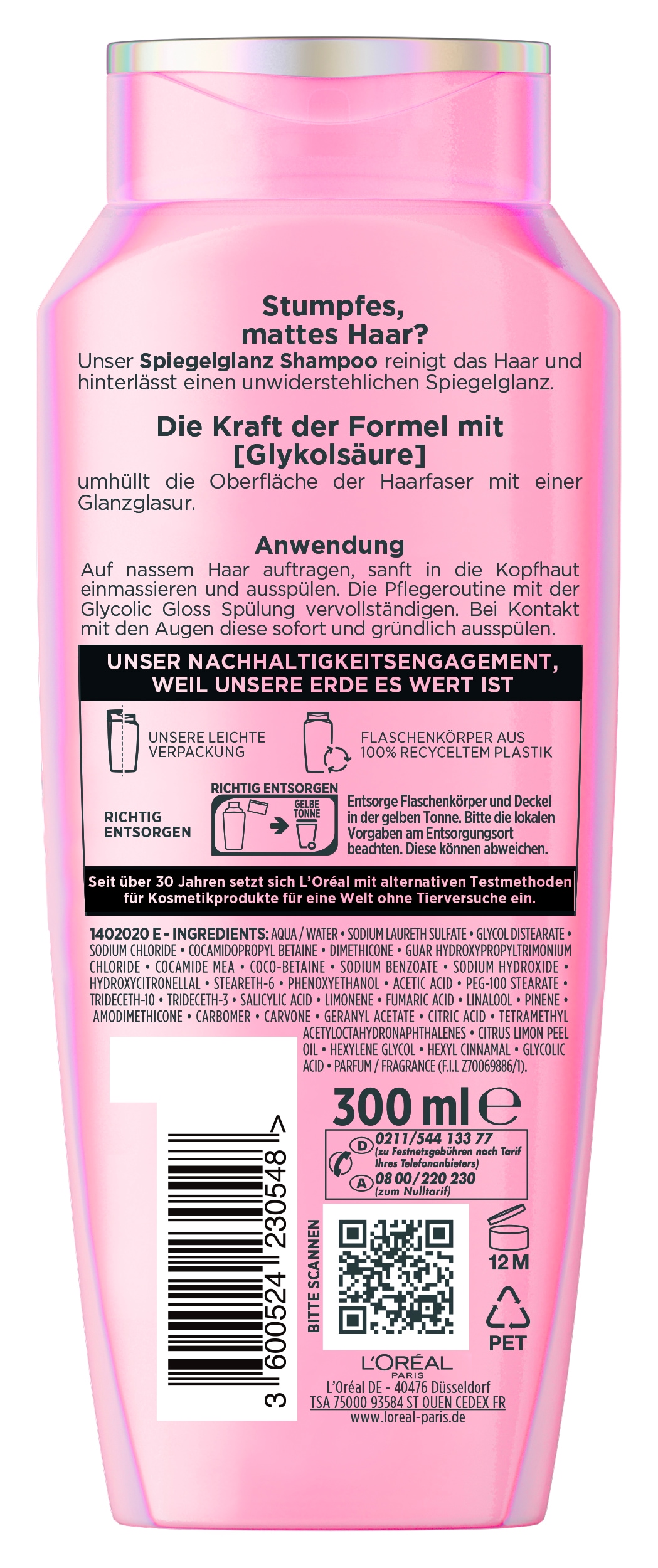 L'ORÉAL PARIS Haarshampoo »L'Oréal Paris Elvital Glycolic Gloss Shampoo 6er Packung«