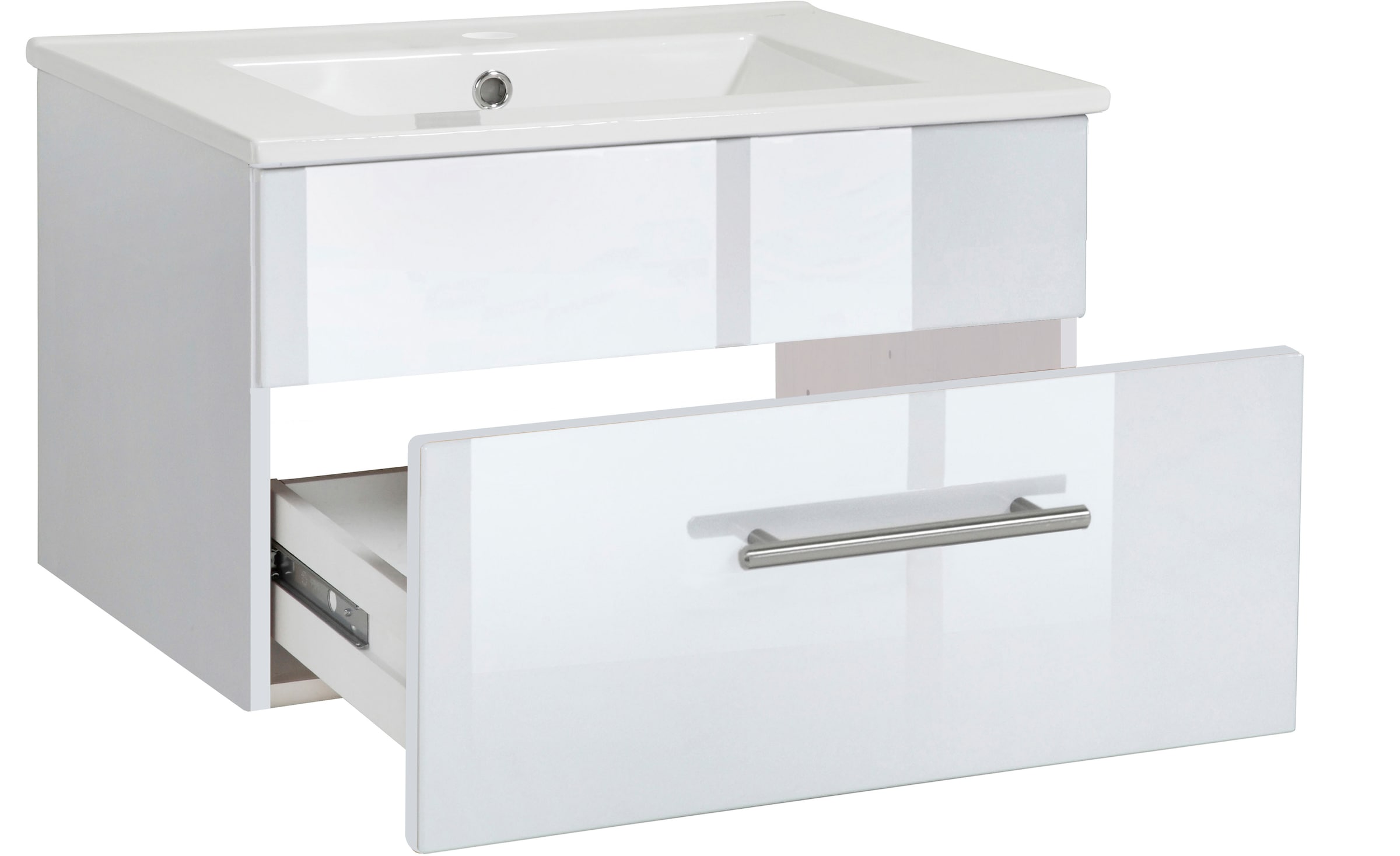 welltime Waschtisch »Trento Light, 60cm, 80cm, 100cm, Keramik-Auflagebecken«, 1 feste Blende und 1 Auszug