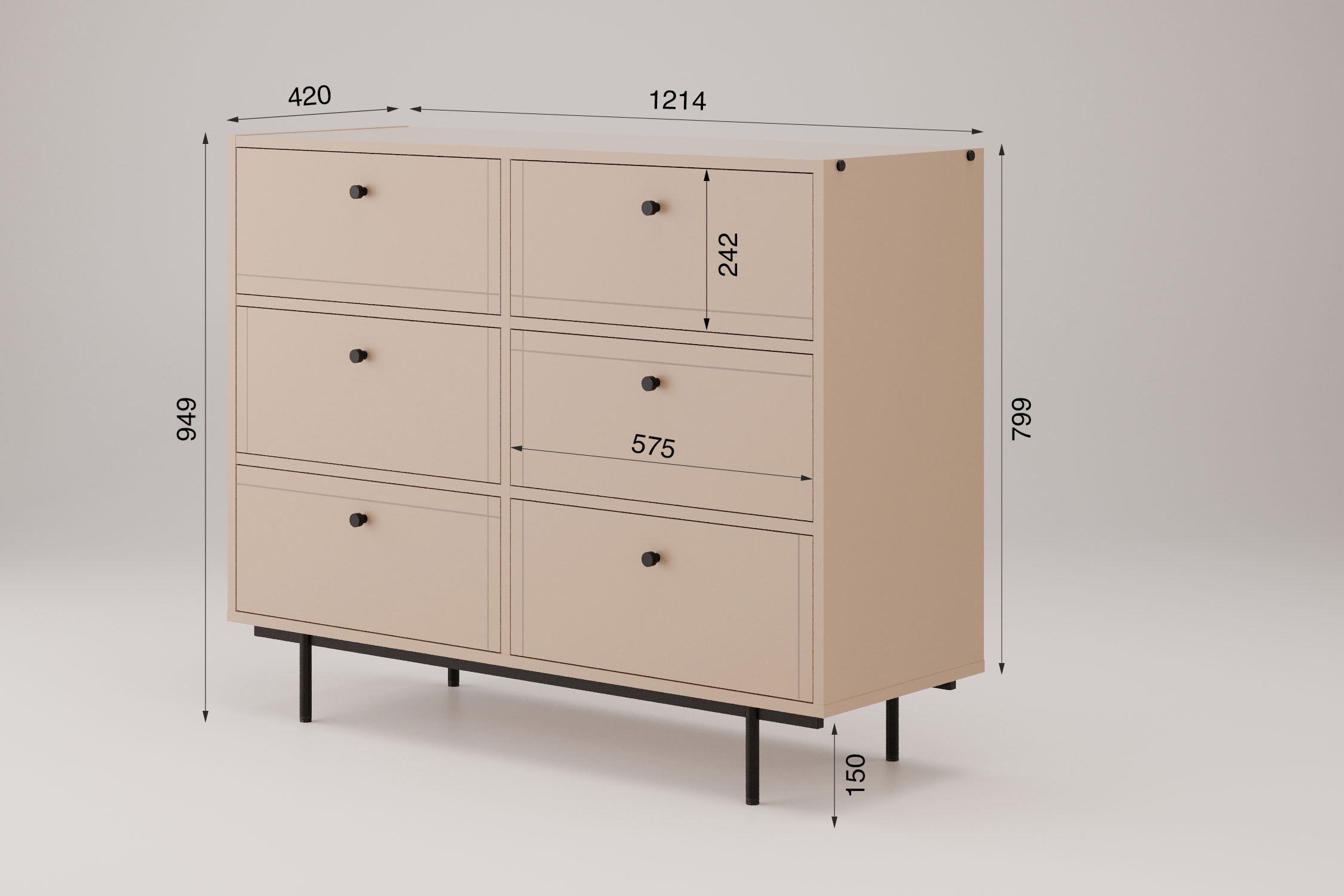 Home affaire Sideboard Modernes Design mit pulverbeschichtetem Metallgestell