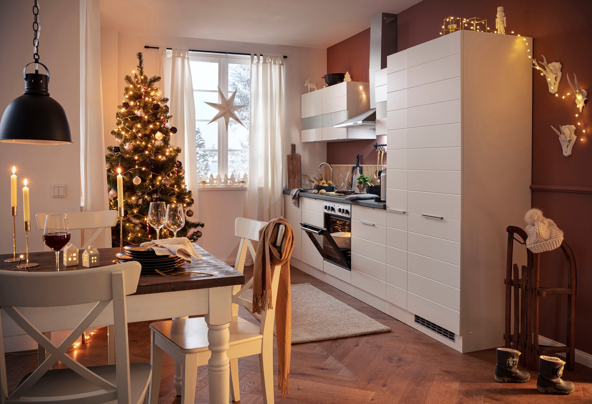 KOCHSTATION Küchenzeile »KS-Luhe« 330 cm breit, wahlweise mit oder ohne E-Geräten, gefräste MDF-Fronten