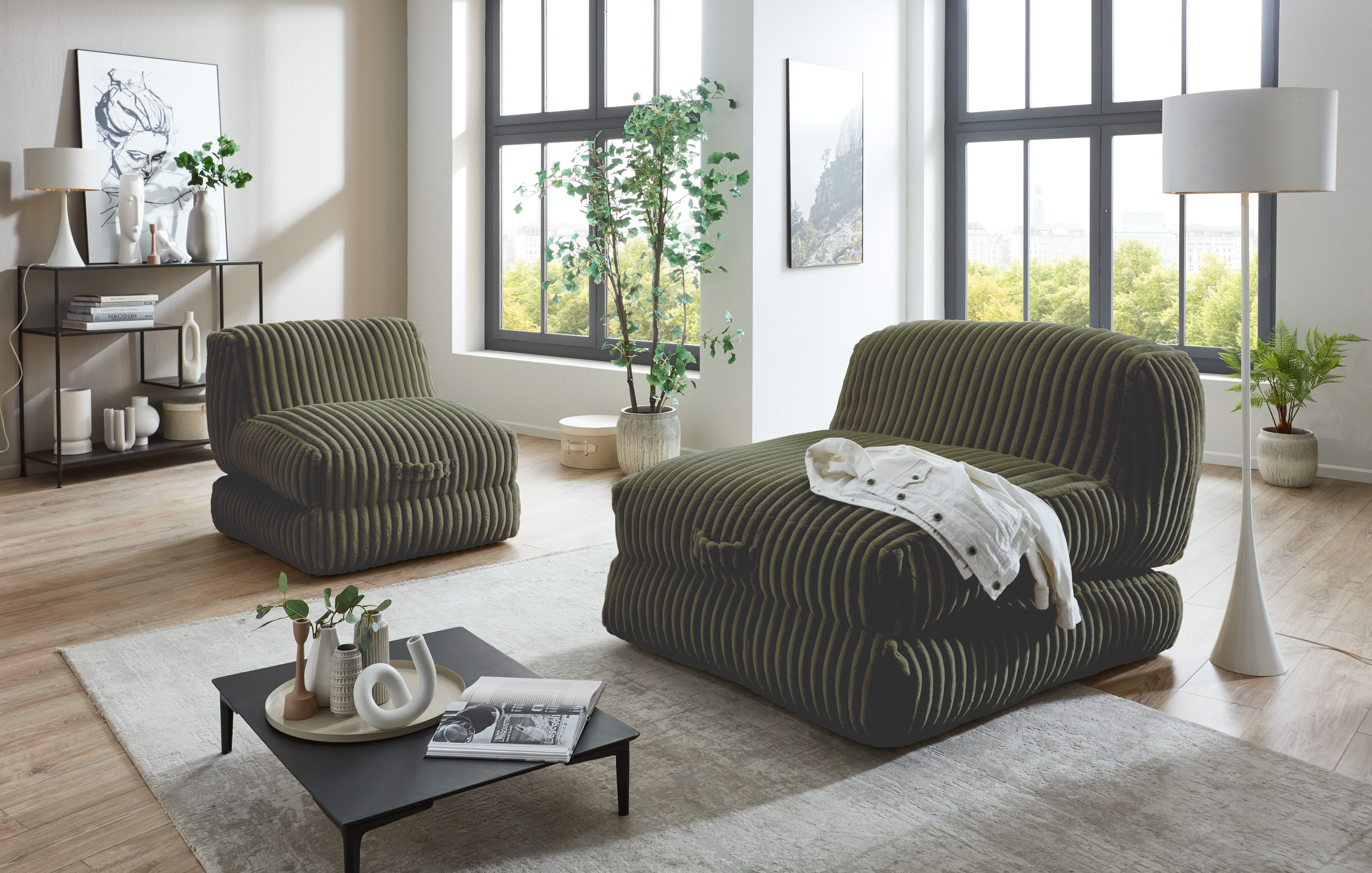 Home affaire XXL-Sessel "Pia" Loungesessel in Megacord, 2 Größen, Schlaffunktion und Pouf-Funktion