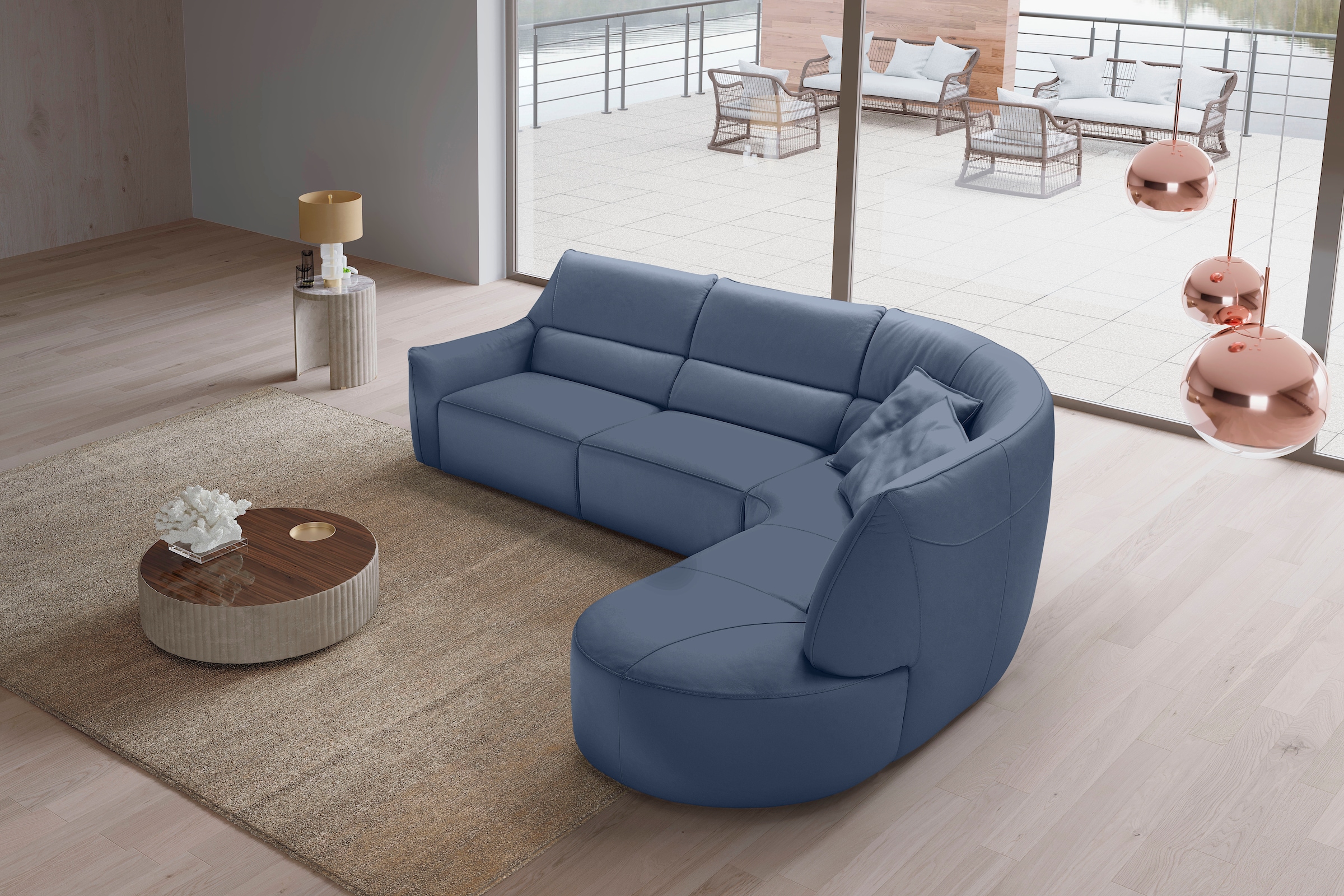 Egoitaliano Ecksofa "Puffy, extravagant & edel, Retro Designsofa, hoher Sitzkomfort, L-Form" mit Ottomane, wahlweise mit und ohne elektrischer Relaxfunktion