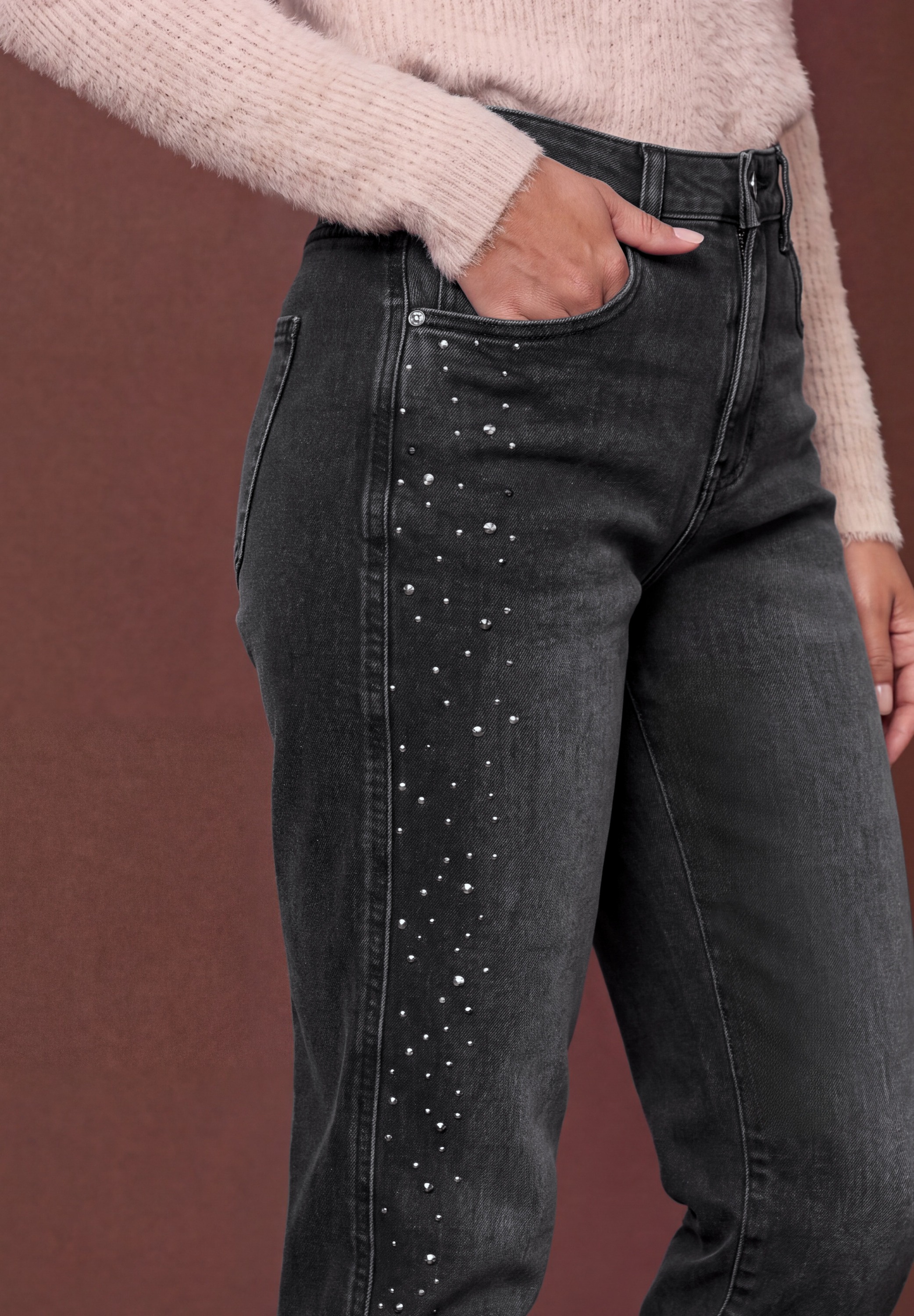 STREET ONE Loose-fit-Jeans mit Glitzerdetails