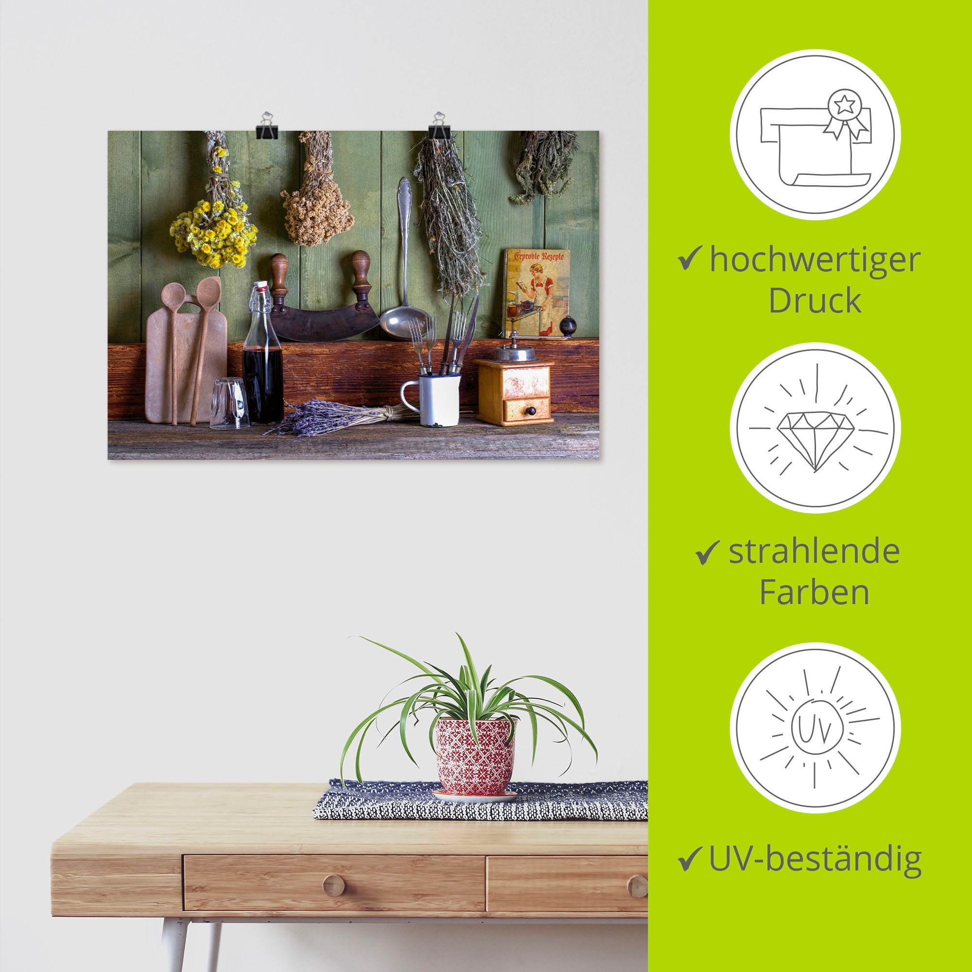 Artland Wandbild »Rustikale Küchenszene«, Innenarchitektur, (1 St.), als Alubild, Outdoorbild, Leinwandbild, Poster, Wandaufkleber