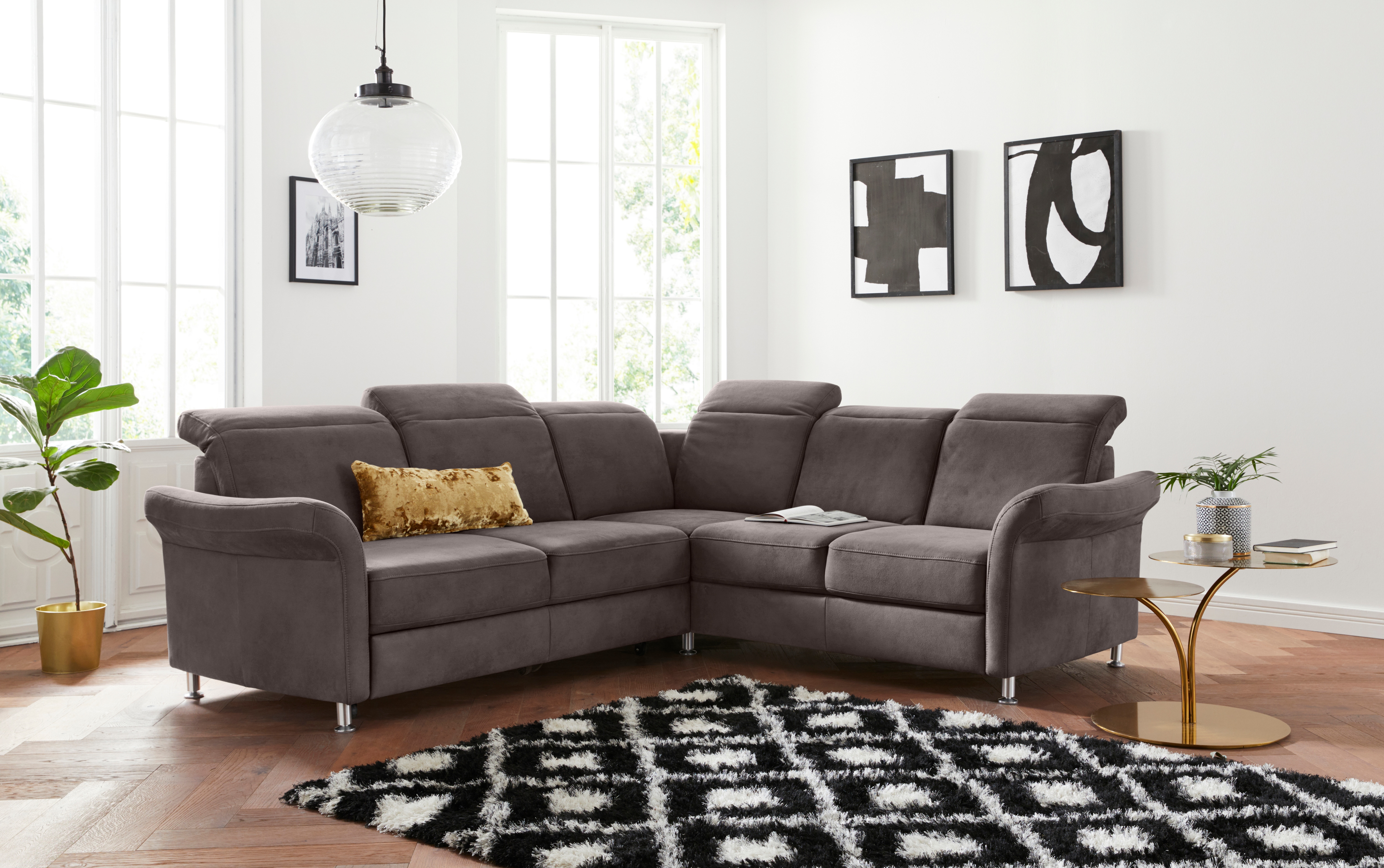 sit&more Ecksofa "Darwin L-Form" inklusive Federkern, wahlweise mit Kopfteilverstellung, Schlaffunktion