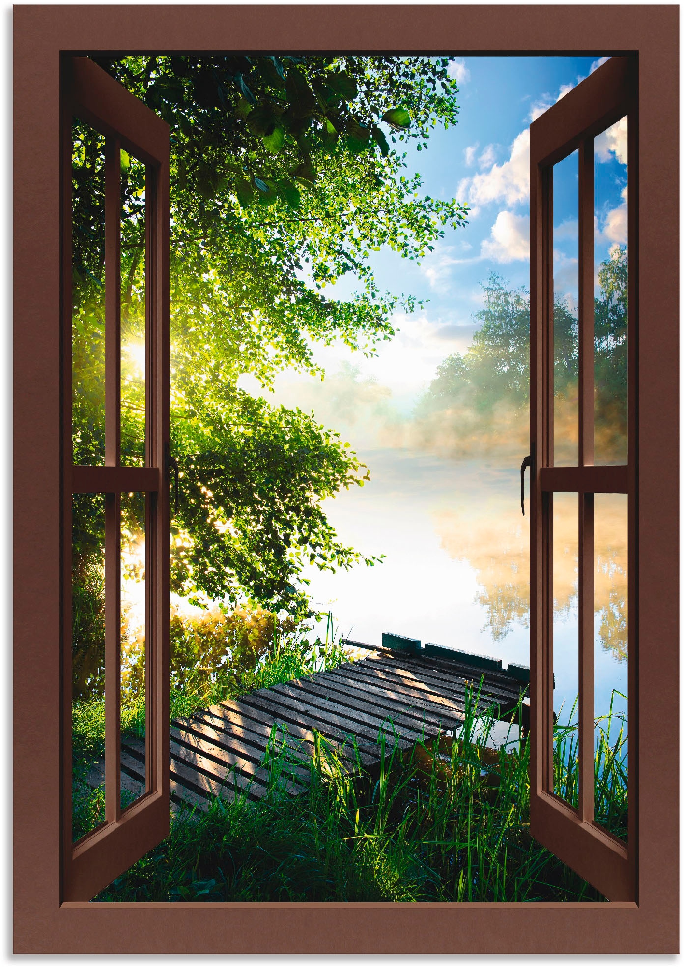 Artland Wandbild "Fensterblick Angelsteg am Fluss" Fensterblick 1 Stk. tlg. günstig online kaufen