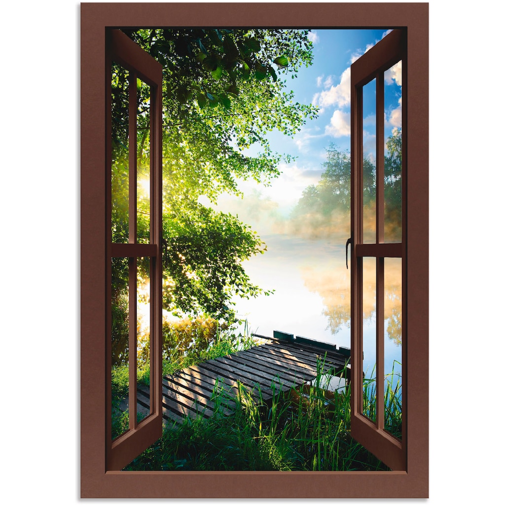 Artland Wandbild »Fensterblick Angelsteg am Fluss«, Fensterblick, (1 St.)