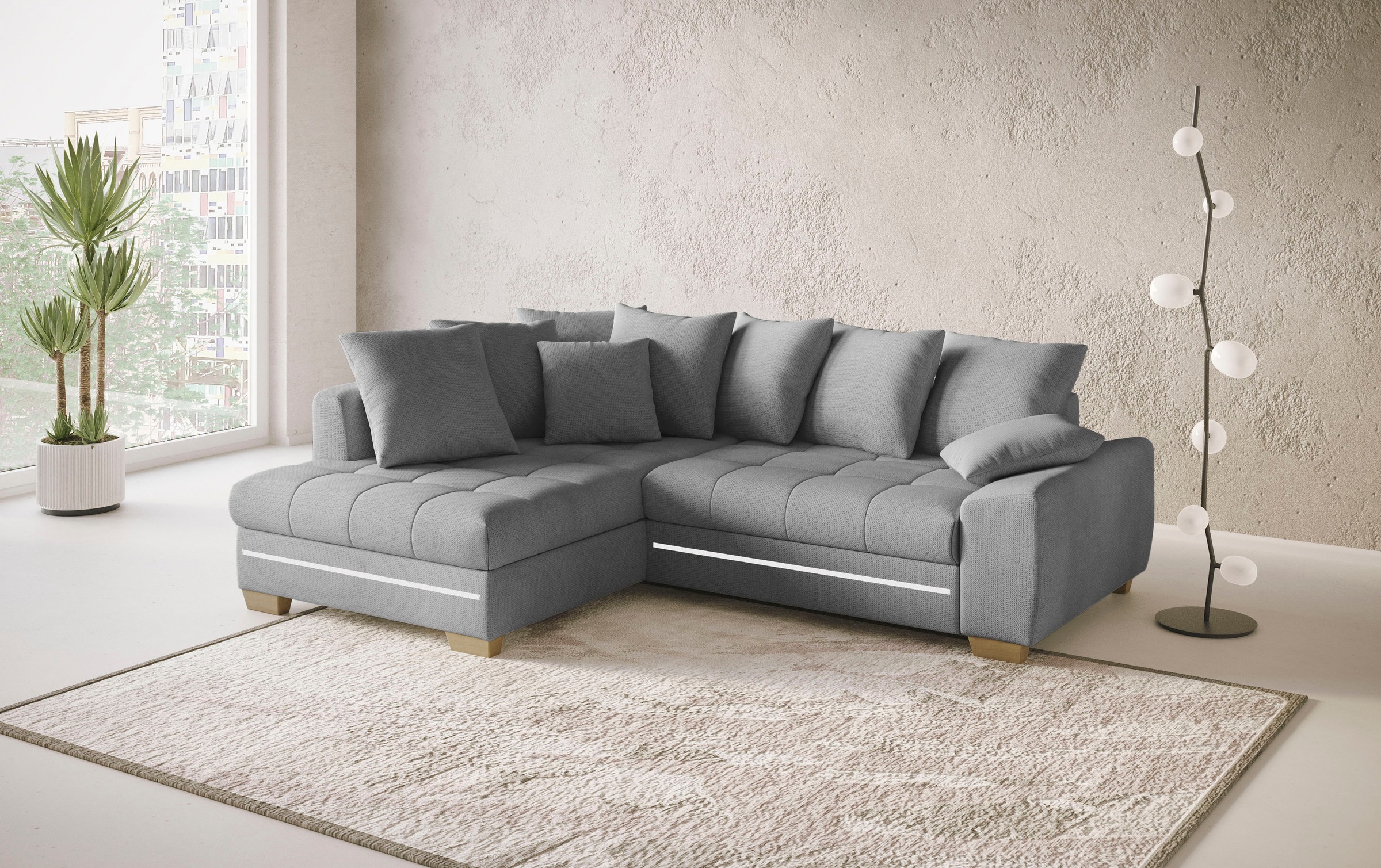 Mr. Couch Ecksofa »Nikita II, L-Form«, mit RGB-LED Beleuchtung, wahlweise mit Bett, Bettkasten, Kaltschaum