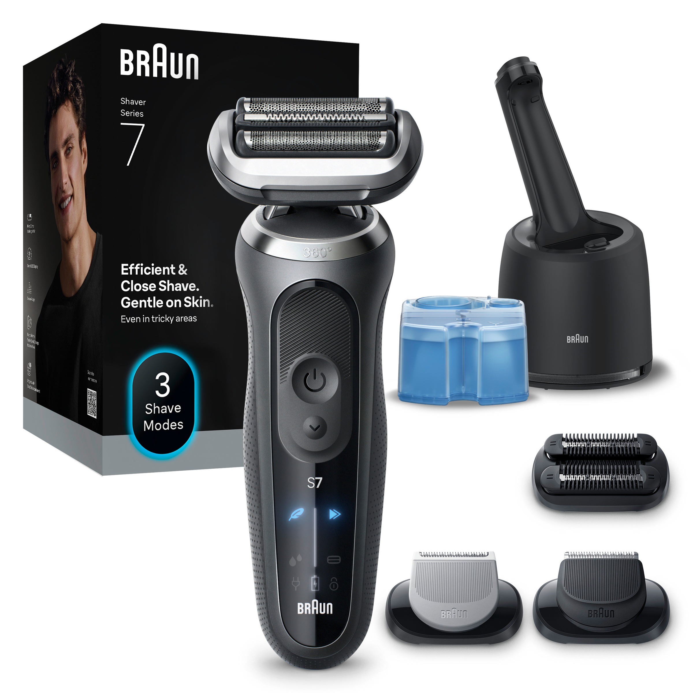 BRAUN Elektrorasierer "Series 7 72-G7865cc", grau, Elektrorasierer, 4in1 SmartCare Center, +3 Aufsätze, 100% wasserdicht, Made in Germany