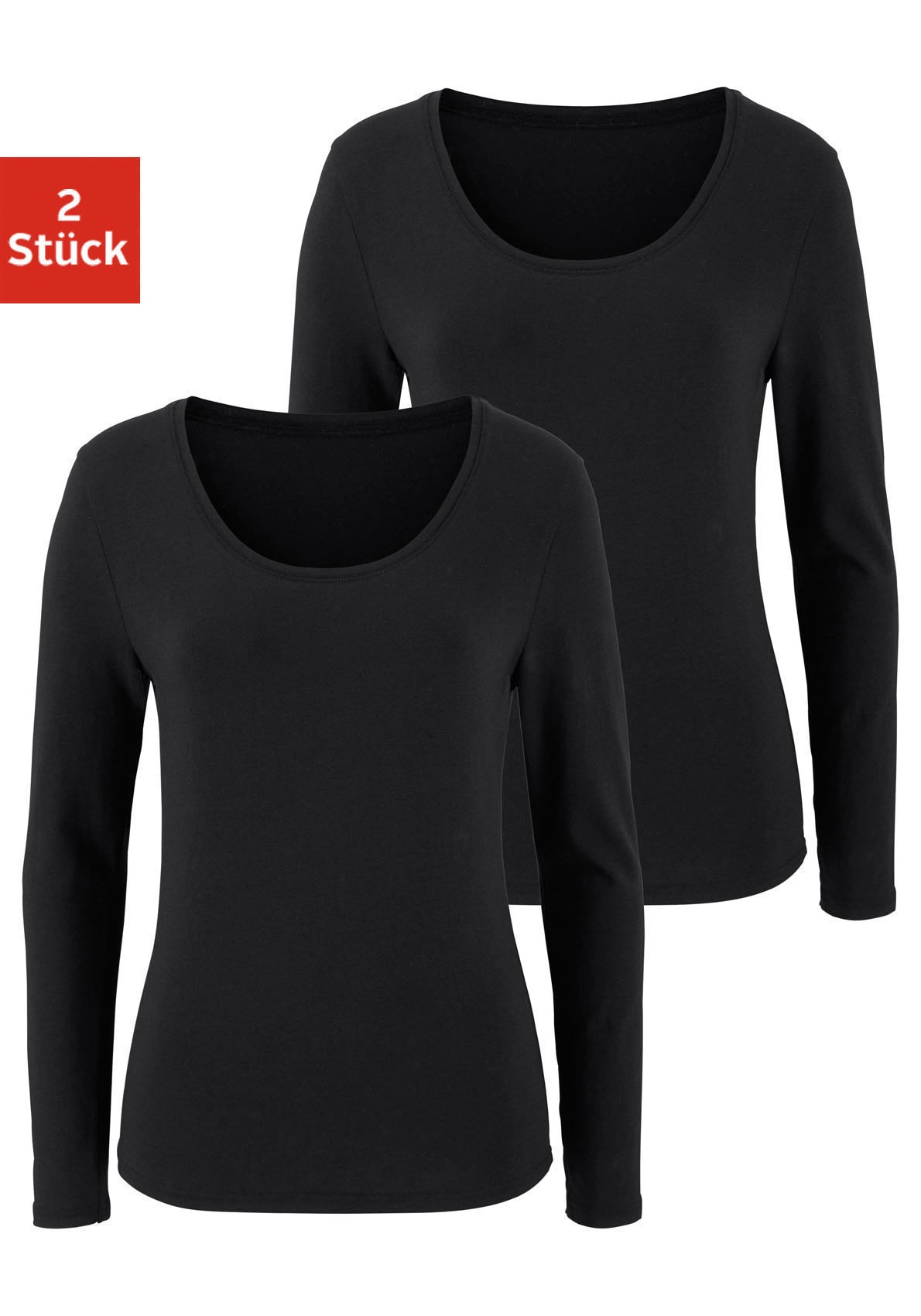 Vivance Langarmshirt "aus elastischer Baumwoll-Qualität" 2er-Pack, aus elastischer Baumwoll-Qualität, besonders weich