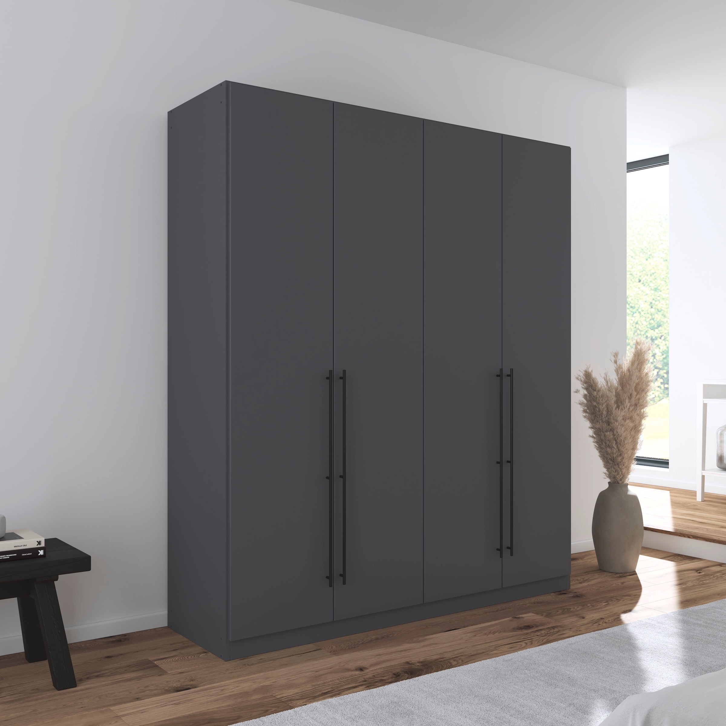 rauch Kleiderschrank, (in 3 verschiedenen Ausstattungen BASIC/CLASSIC/PREMIUM), mit hochwertigen Stangengriffen in Schwarz aus Metall MADE IN GERMANY