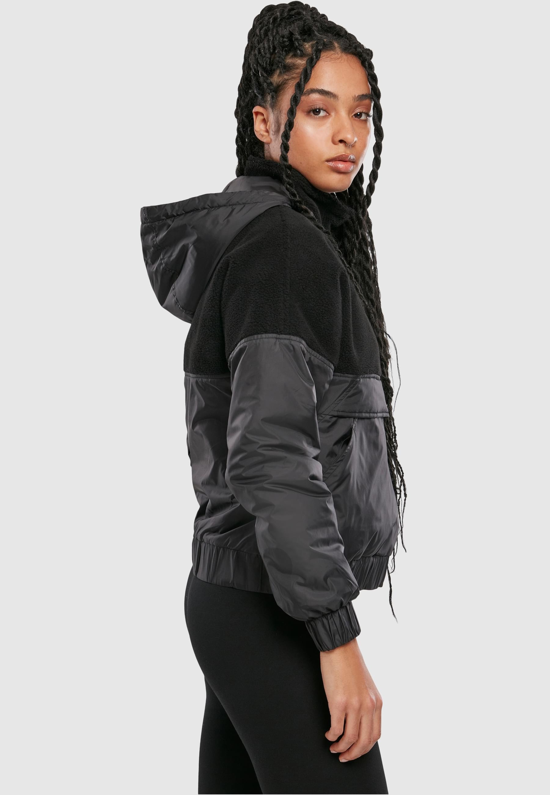 URBAN CLASSICS Winterjacke »Urban Classics Damen Ladies Sherpa Mix Pull Over Jacket«, (1 St.), mit Kapuze