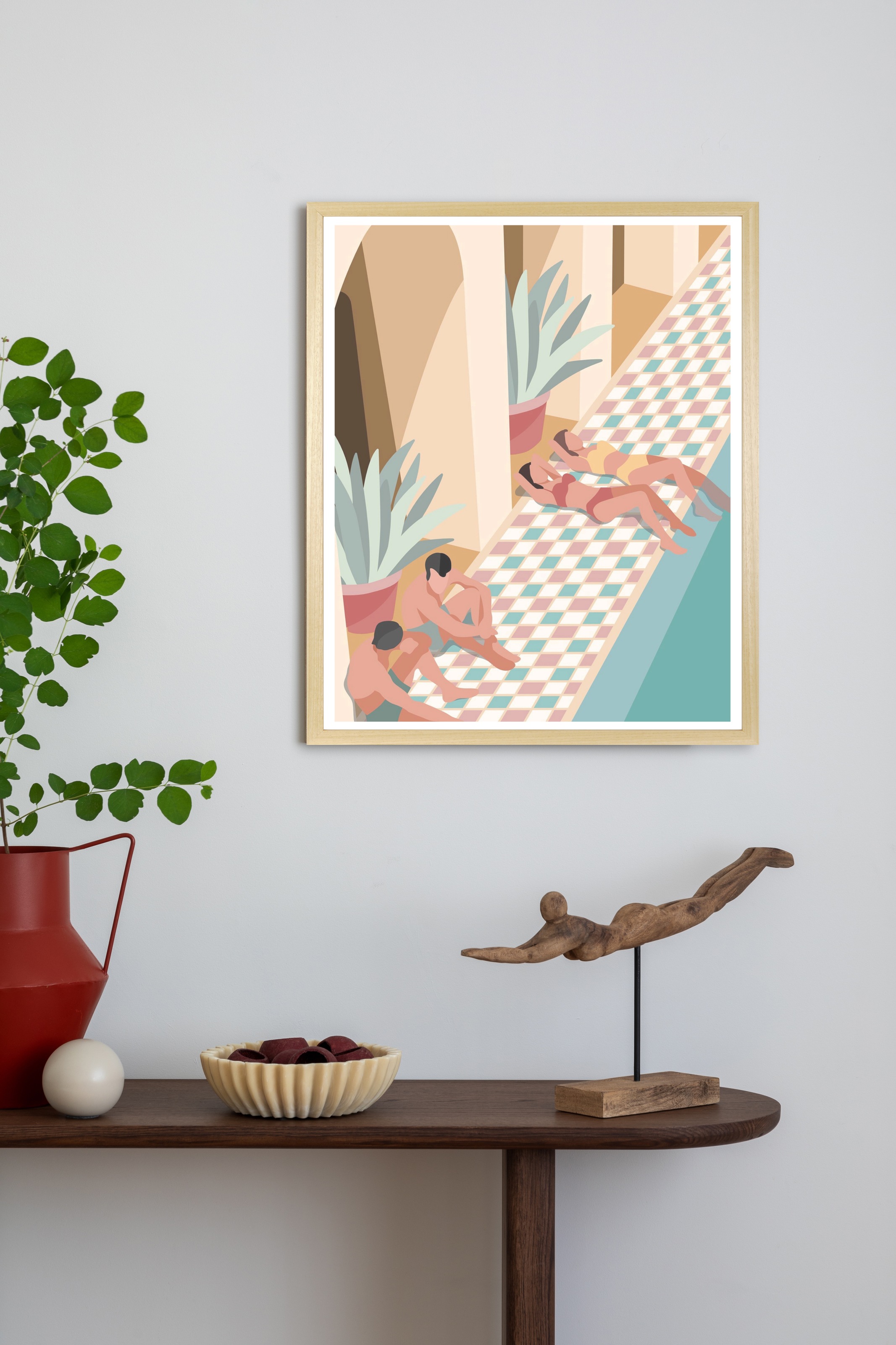 Queence Mit Freunden am Pool Framed Art Print Brown 40x50cm