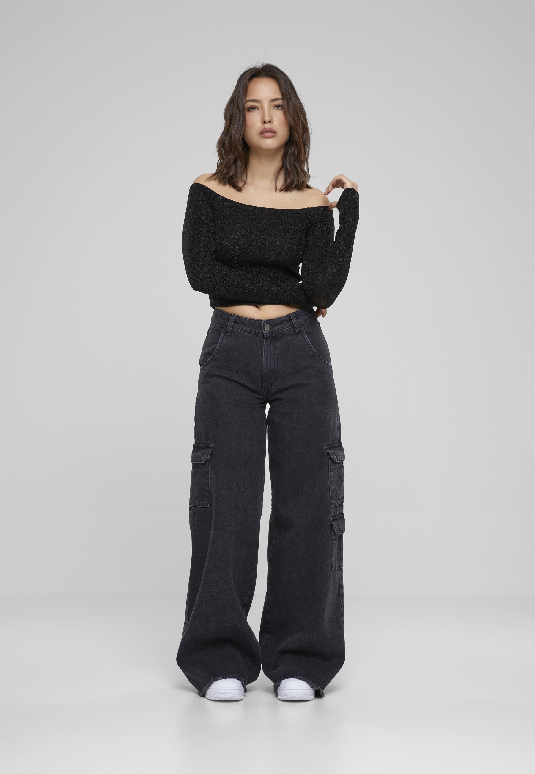 URBAN CLASSICS Longsleeve »Urban Classics Damen Ladies Off Shoulder Glitter Longsleeve« 1