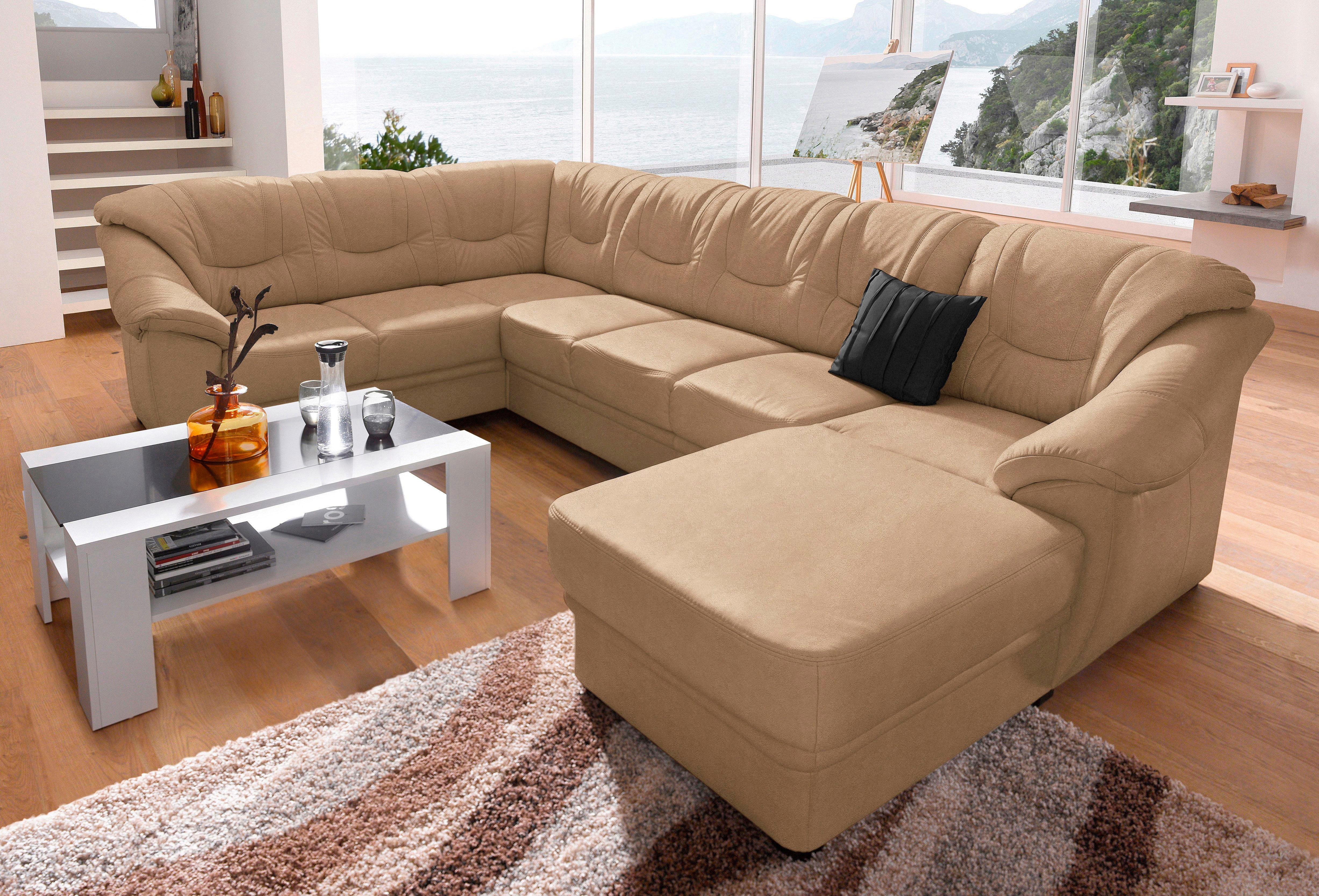 sit&more Wohnlandschaft "Savona, U-Form, B: 320 cm, Bettfunktion wählbar, Federkern-Polsterung" Komfortable Sitzhöhe 46 cm, Liegefläche 120 x 250 cm bei Bettfunktion