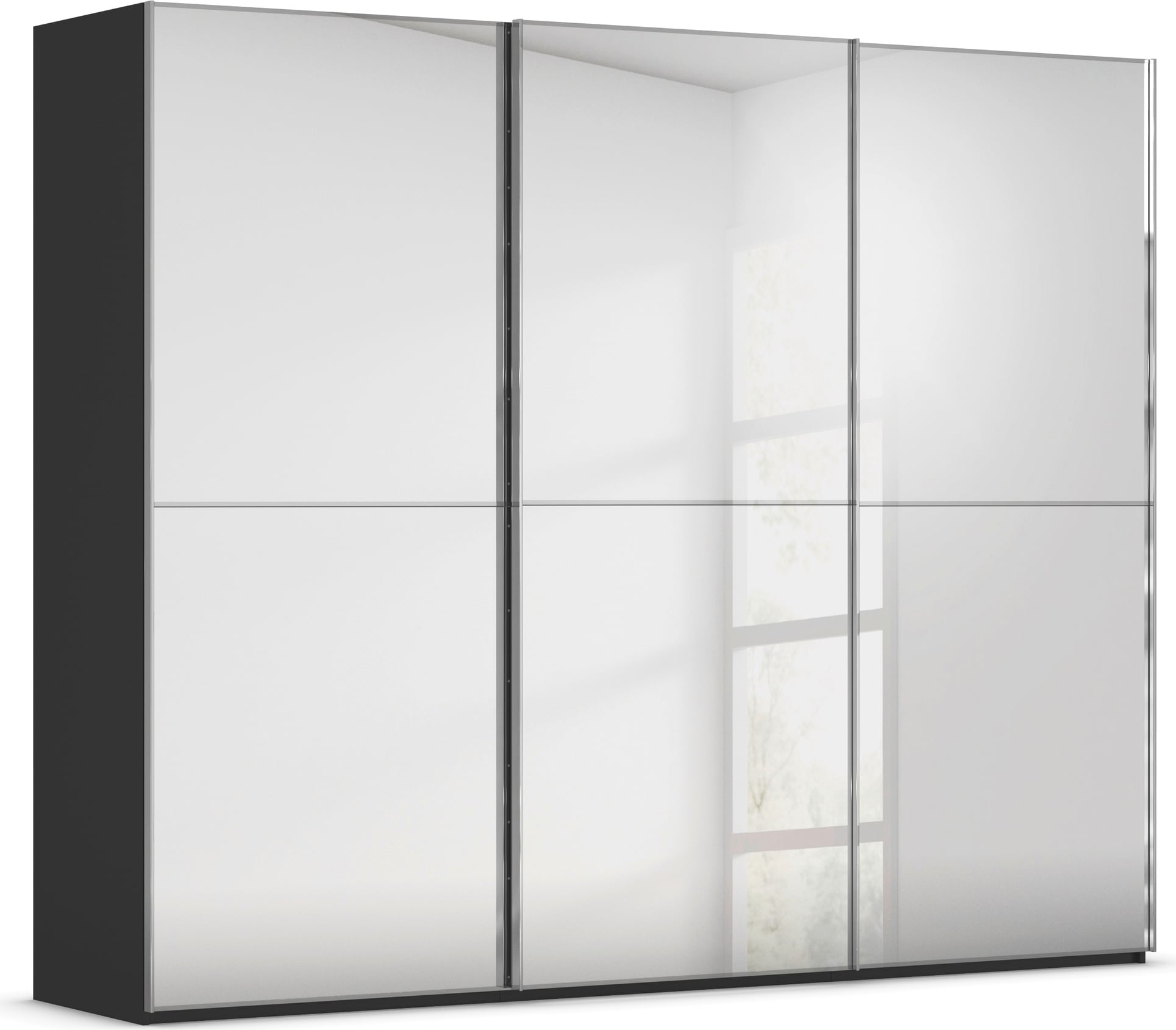 rauch Schwebetürenschrank "Kleiderschrank Schrank Garderobe Schlafzimmerschrank SCALE-DUO" edle zweigeteilte Türen Spiegelfront und 3 Zierleisten MADE IN GERMANY