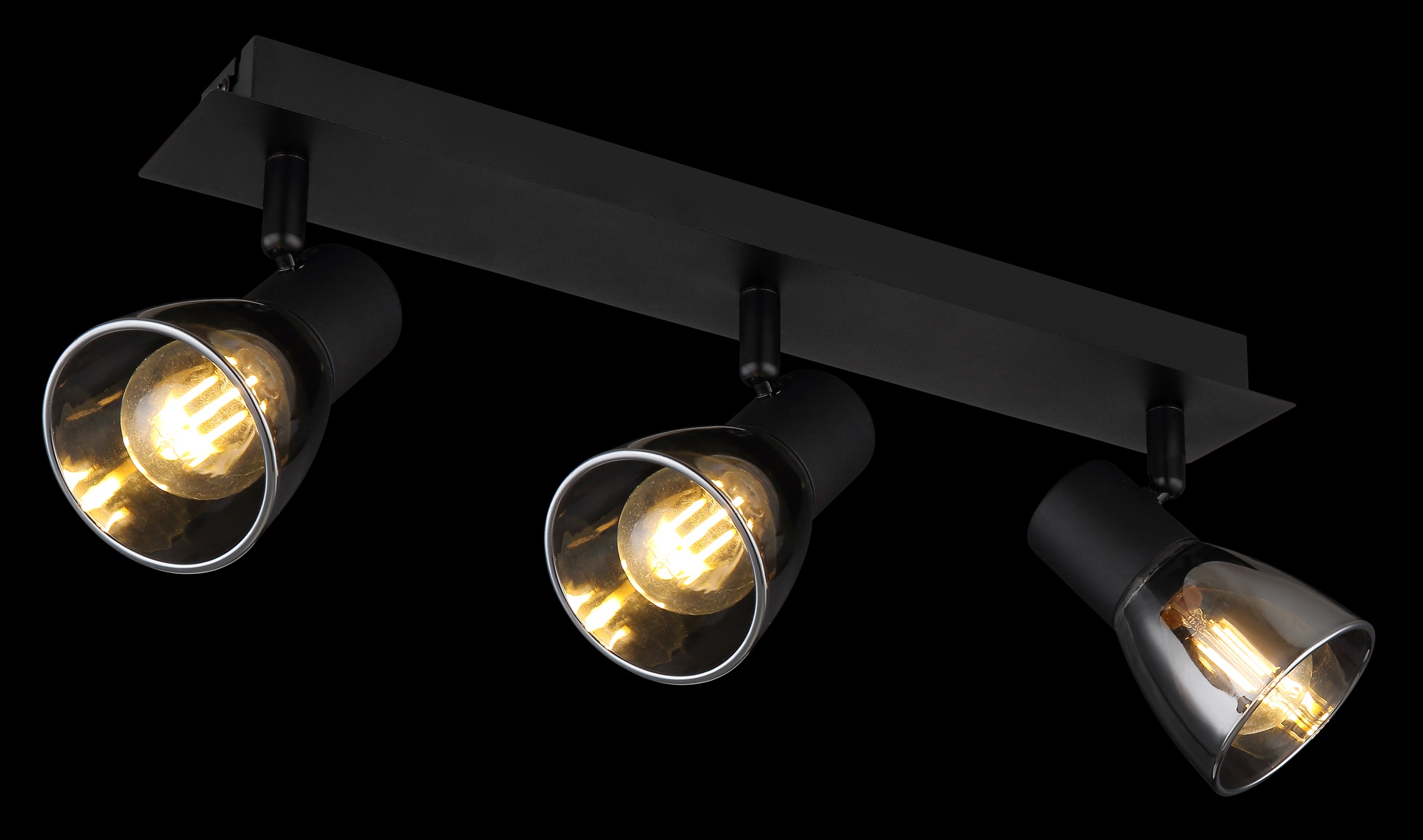 GLOBO LIGHTING Deckenstrahler »CLAUDE«, Leuchtmittel E14 | ohne Leuchtmittel, Deckenspot/schwarz/Glas rauchfarben/LxBxH: 400x70x155mm