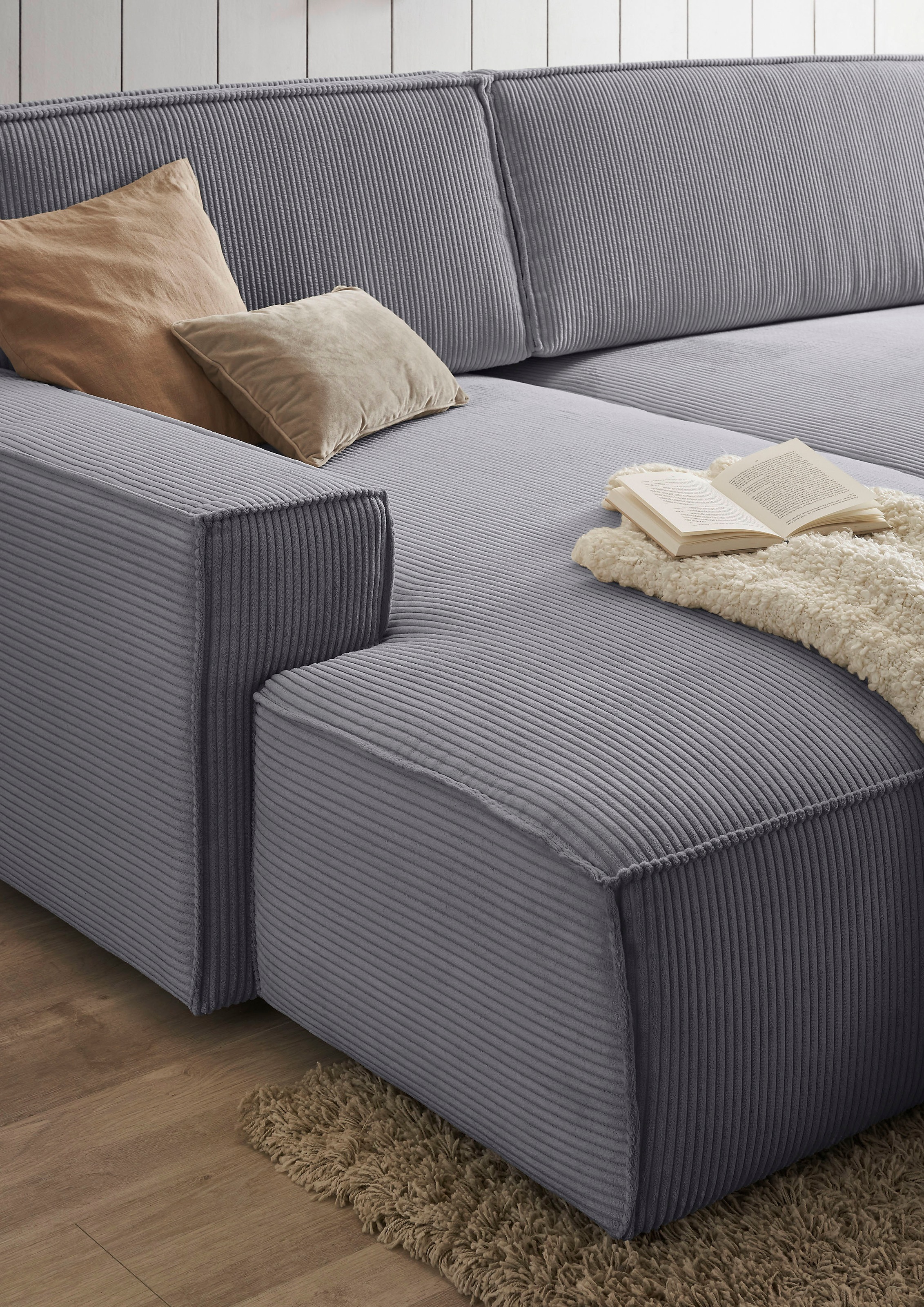 Home affaire Polsterecke »NEU: SHERWOOD XXL tief, L-Form mit Schlaffunktion, Big-Sofa mit Hocker«, (Set, 2 St.), stellbar zum Schlafsofa (Krokodilverbinder), Cord, Leinenoptik