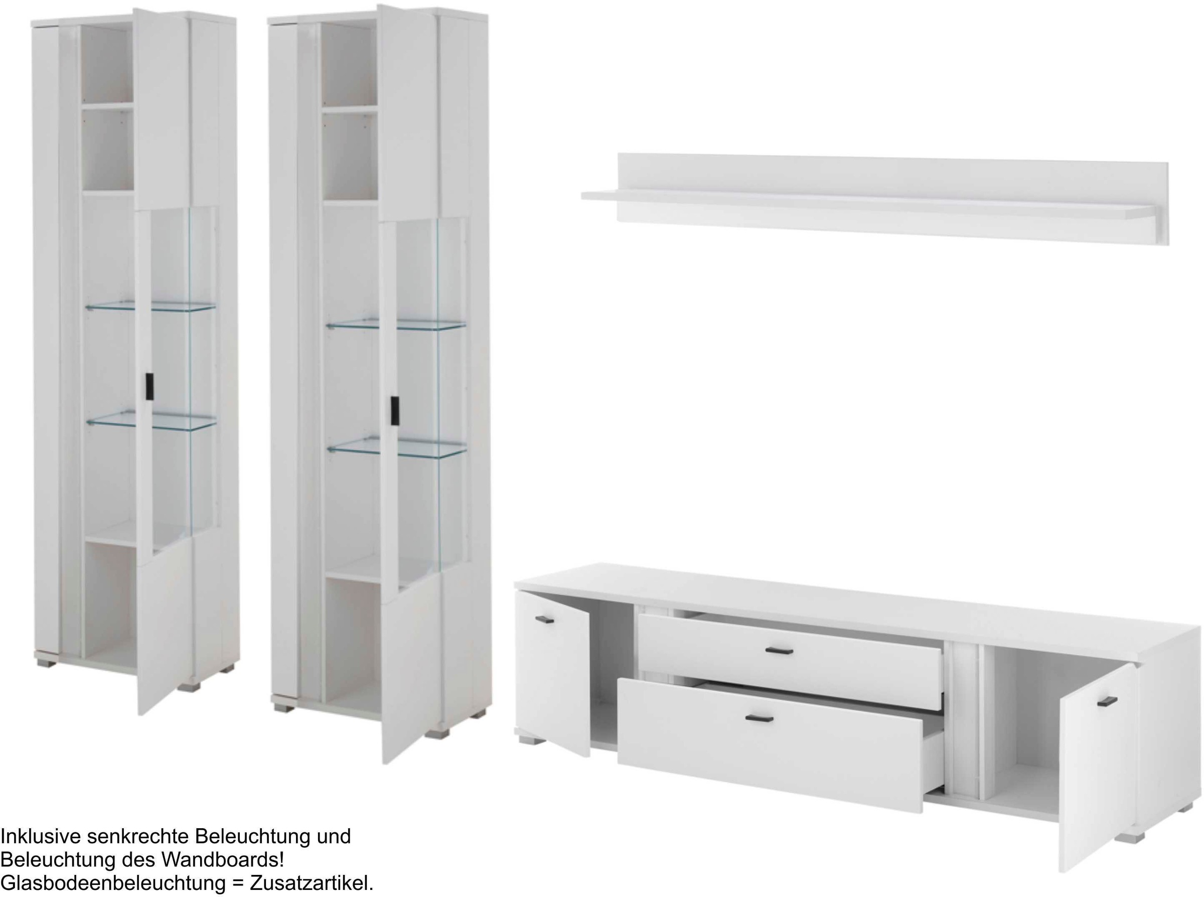 INOSIGN Wohnwand »LONG ISLAND«, (Set, 4 St.), in moderner Trendfarbe,inklusive senkrechter Beleuchtung,Breite 330 cm