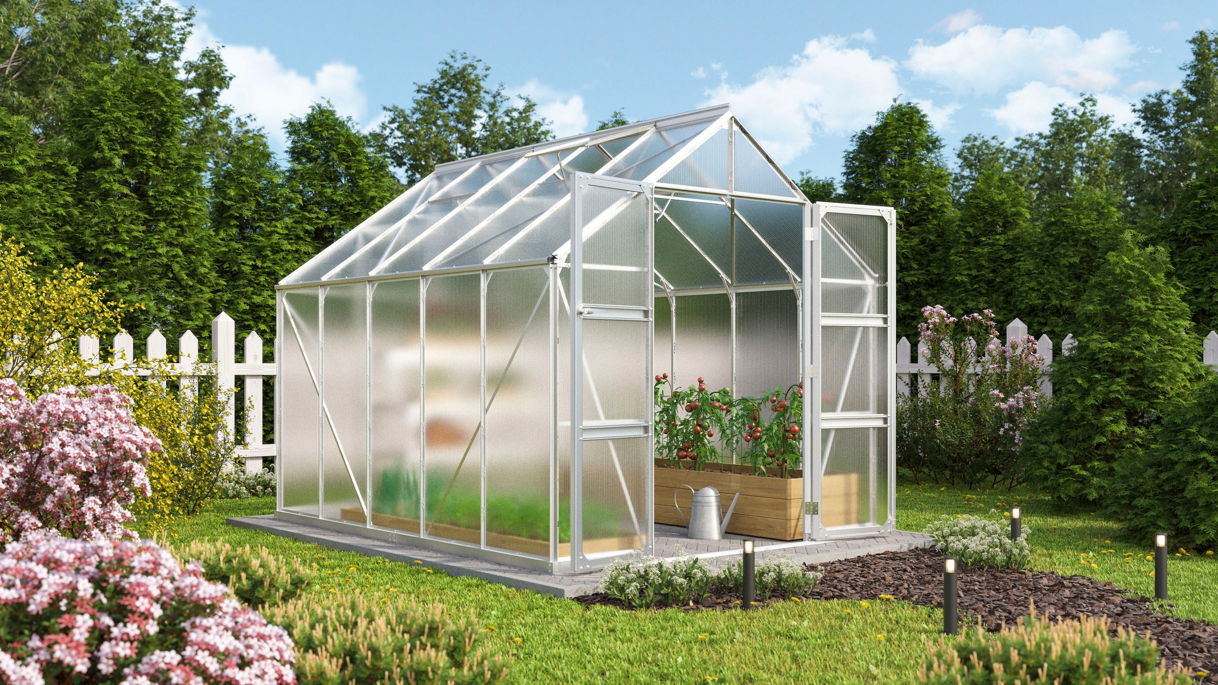 Vitavia Gewächshaus »Domus 8300«, mit Doppelschwingtüren und bodentiefer Türschwelle, 6 mm Hohlkammer