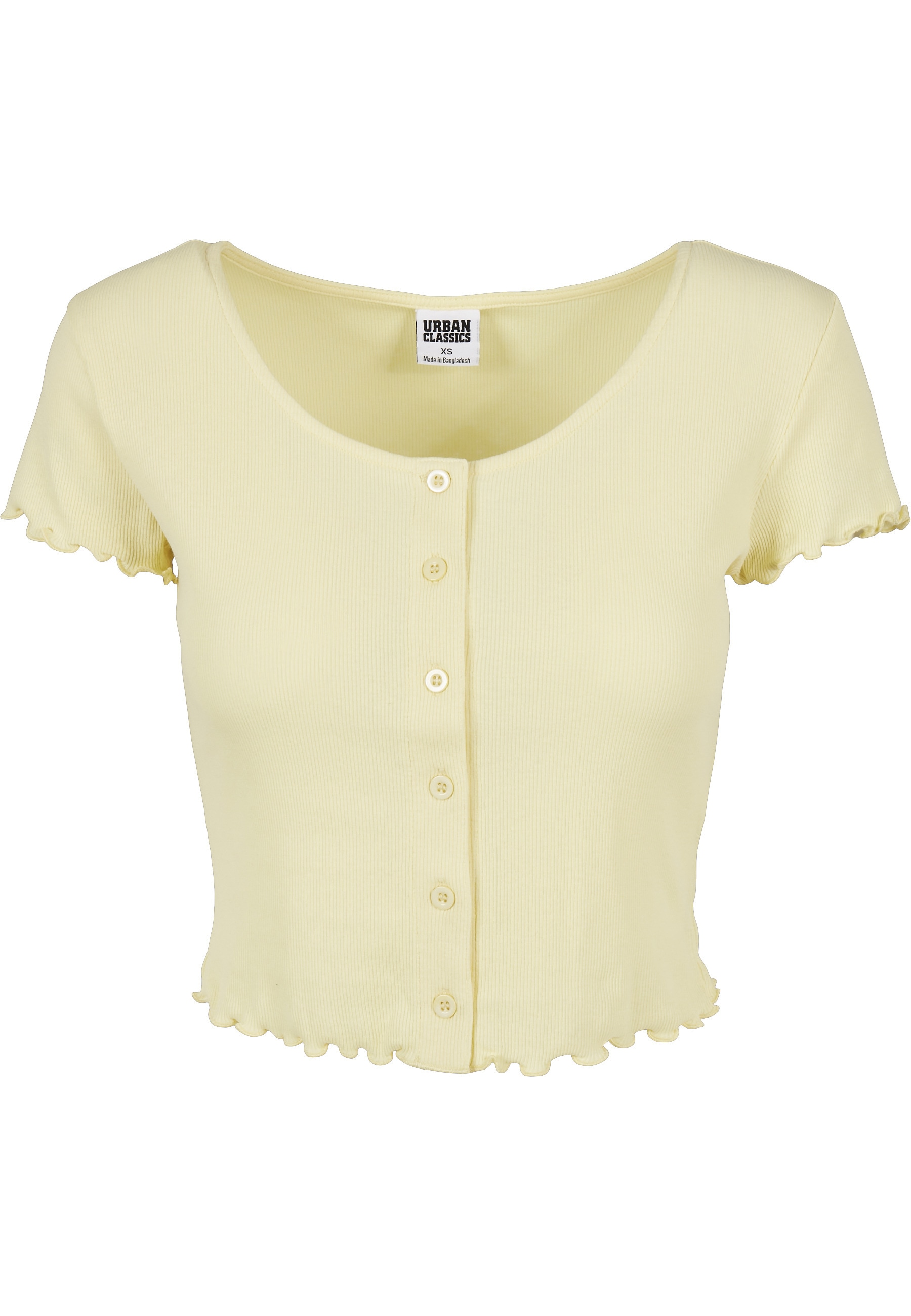 URBAN CLASSICS Kurzarmshirt "Urban Classics Damen Ladies Cropped Button Up Rib Tee" 1