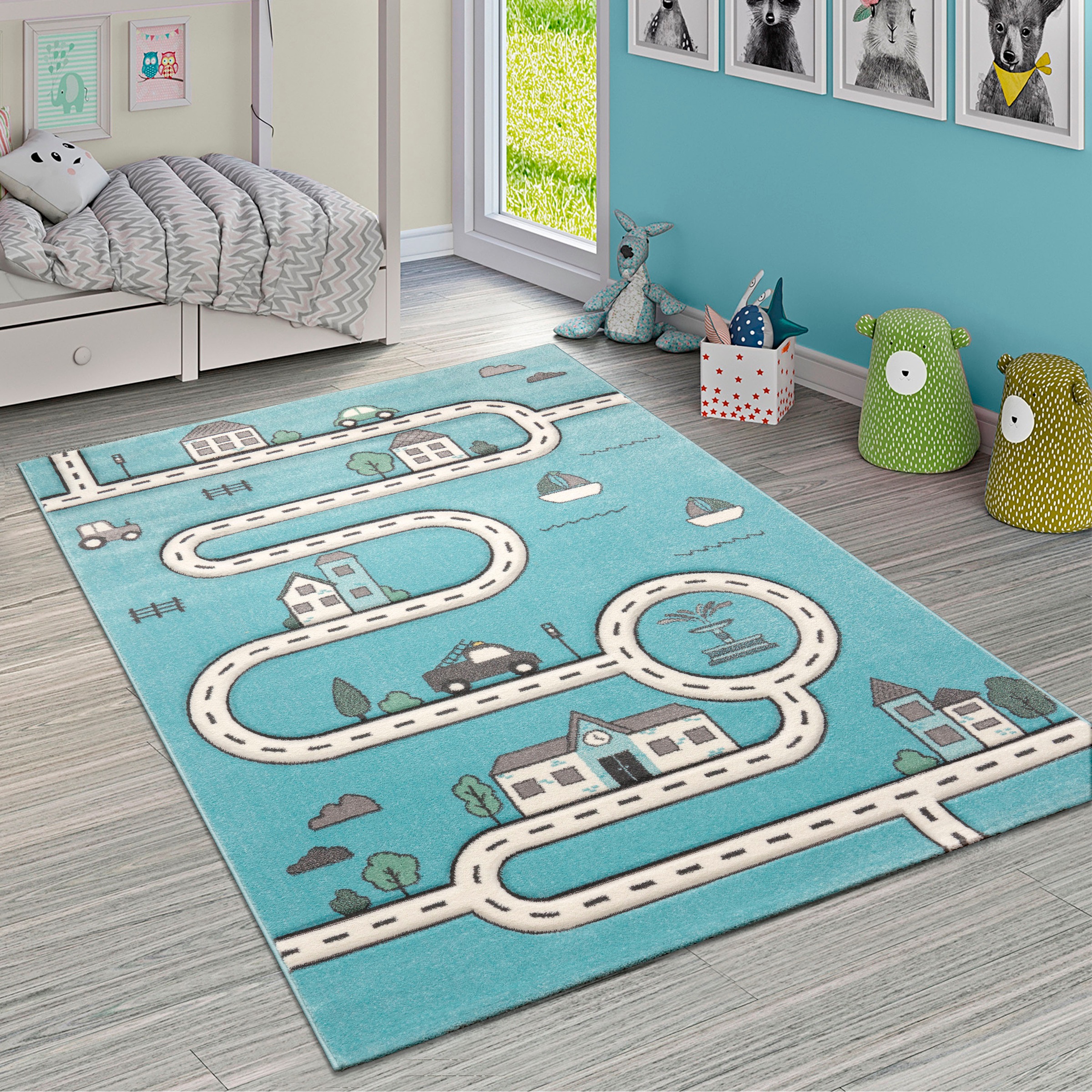 Paco Home Kinderteppich "Diamond 710", rechteckig, 17 mm Höhe, Kurzflor, Straßen-Spiel-Teppich, Kinderzimmer