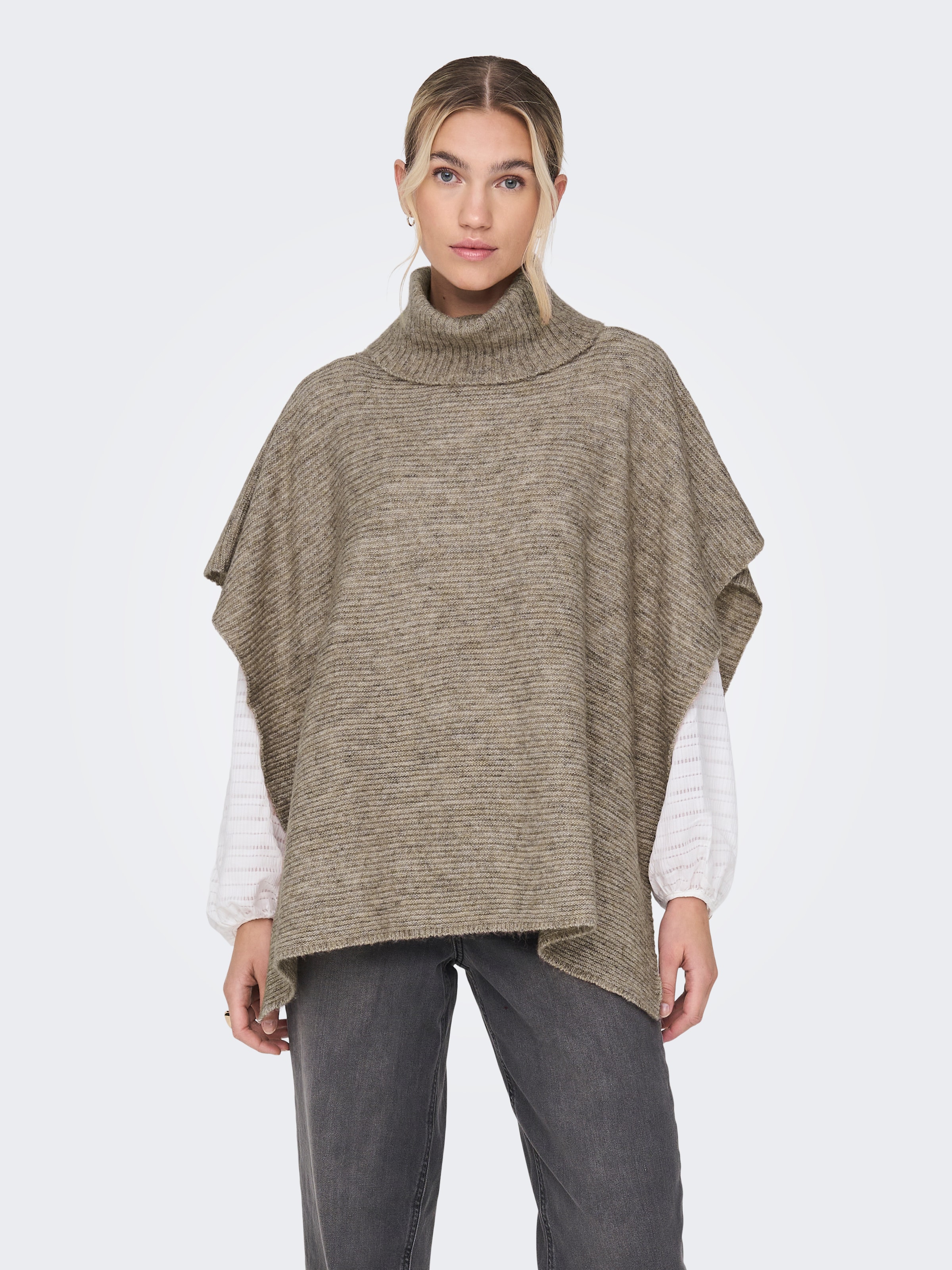 ONLY Strickponcho "ONLLOVISA LIFE KNIT PONCHO ACC", in Rippstrick Optik mit Rollkragen