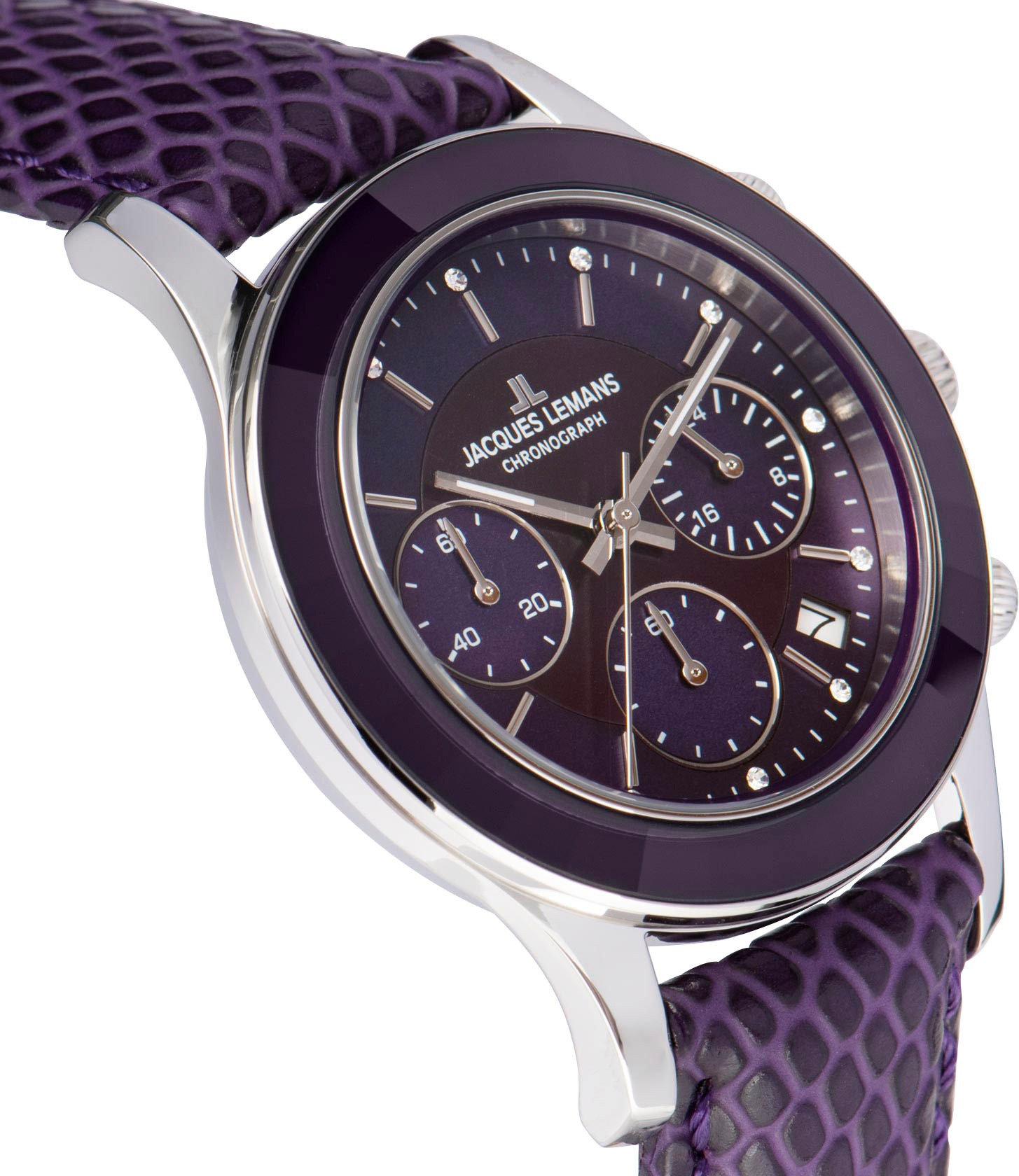 Jacques Lemans Chronograph »Venice«, Armbanduhr, Damenuhr, Lederarmband, Stoppfunktion, Datum, Perlmutt