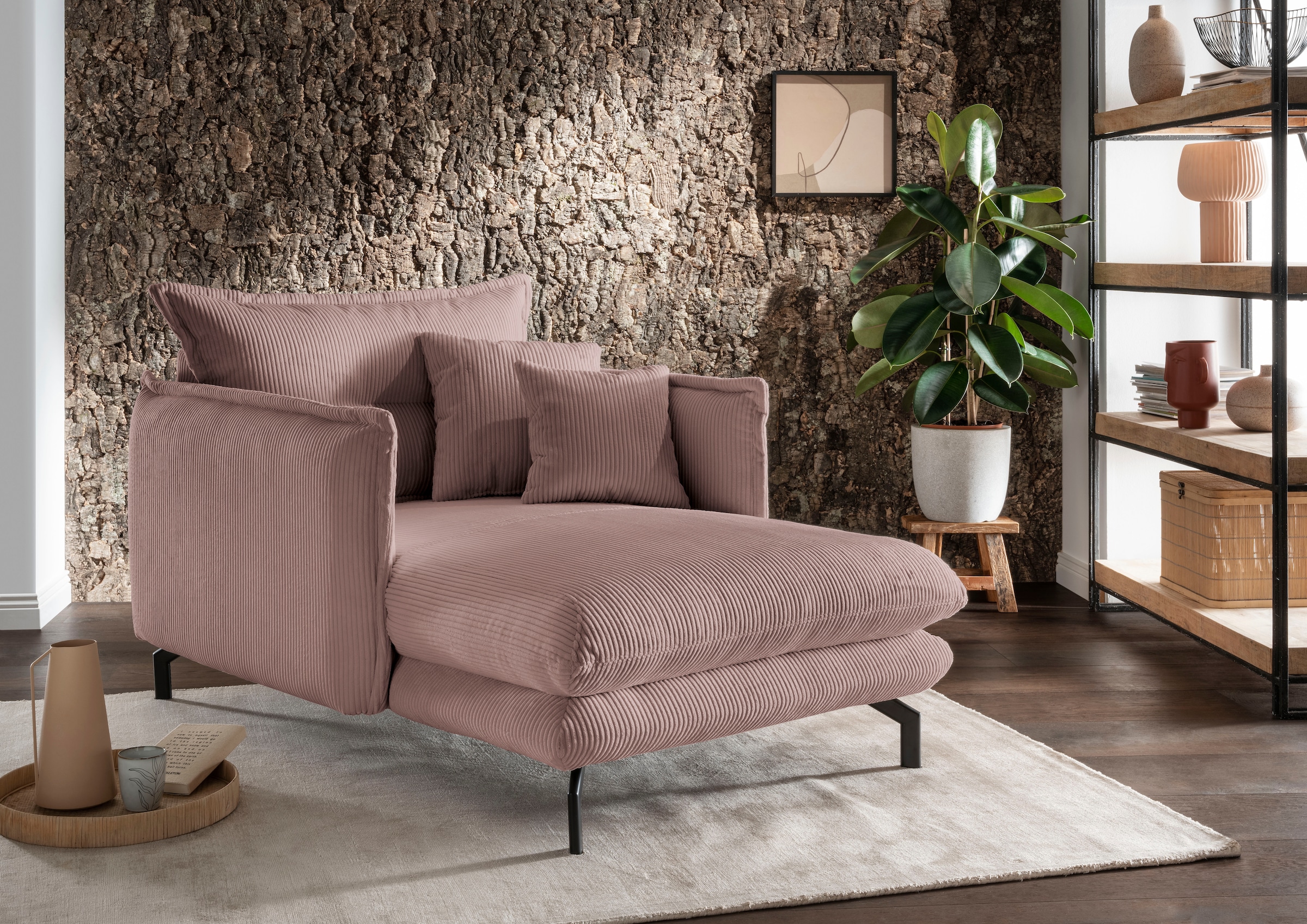 Home affaire Relaxsessel "LAVA Loveseat, modern & bequem, schmale Armlehnen, B/T 111/167cm" zwei verschiedene Fußfarben wählbar