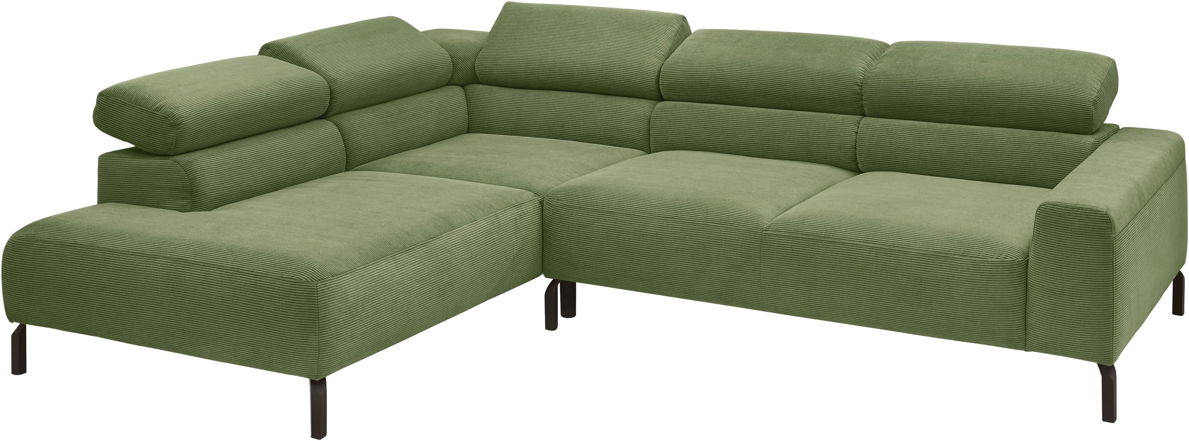Places of Style Ecksofa »Antonelli, L-Form, inkl. Kopfteilverstellung, Breite 276 cm«, mit elektrischer Sitztiefenverstellung, in Feincord, moos