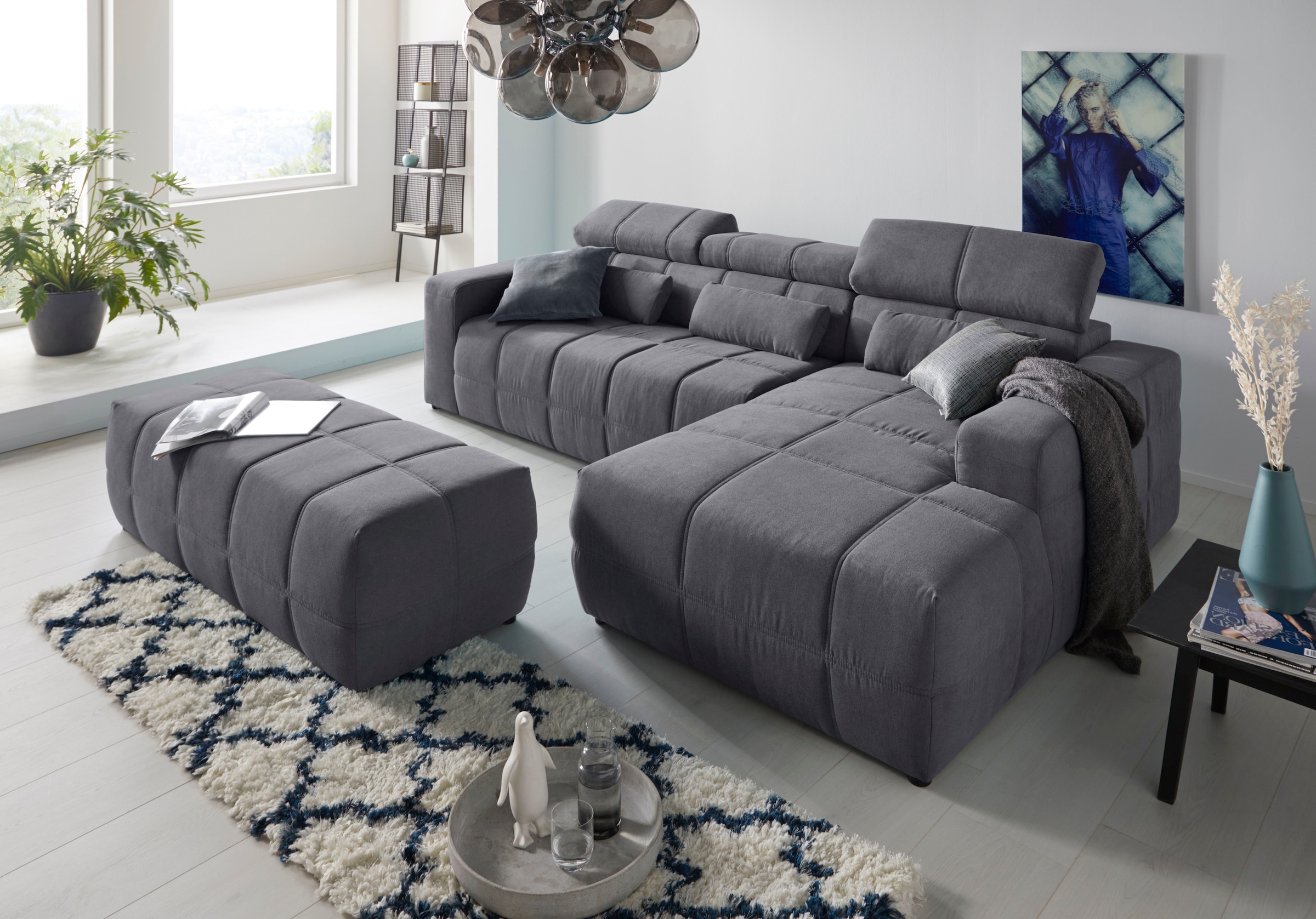 DOMO collection Ecksofa »Brandon Sitzbelastung 140 kg, große Ausführung, B/T/H: 289/177/80 cm«, mit Kopfteilverstellung, wahlweise Sitztiefenverstellung, L-Form