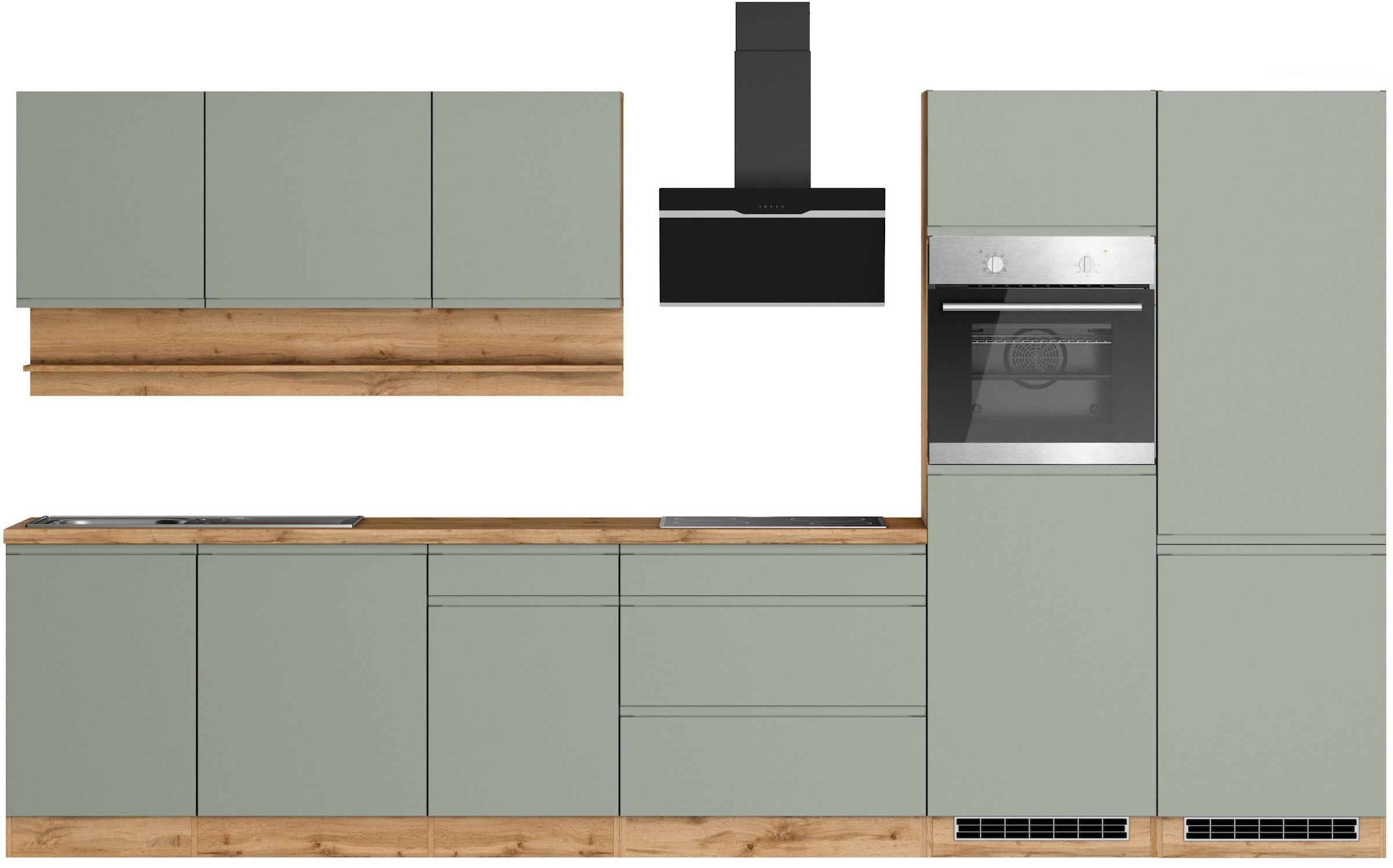 KOCHSTATION Küchenzeile "KS-Virginia,neu in verbesserter Ausführung" Arbeitsplatte 38 mm stark, Stauraum, Softclose, Breite 360 cm, Softclose, wahlweise mit E-Geräten und Induktion
