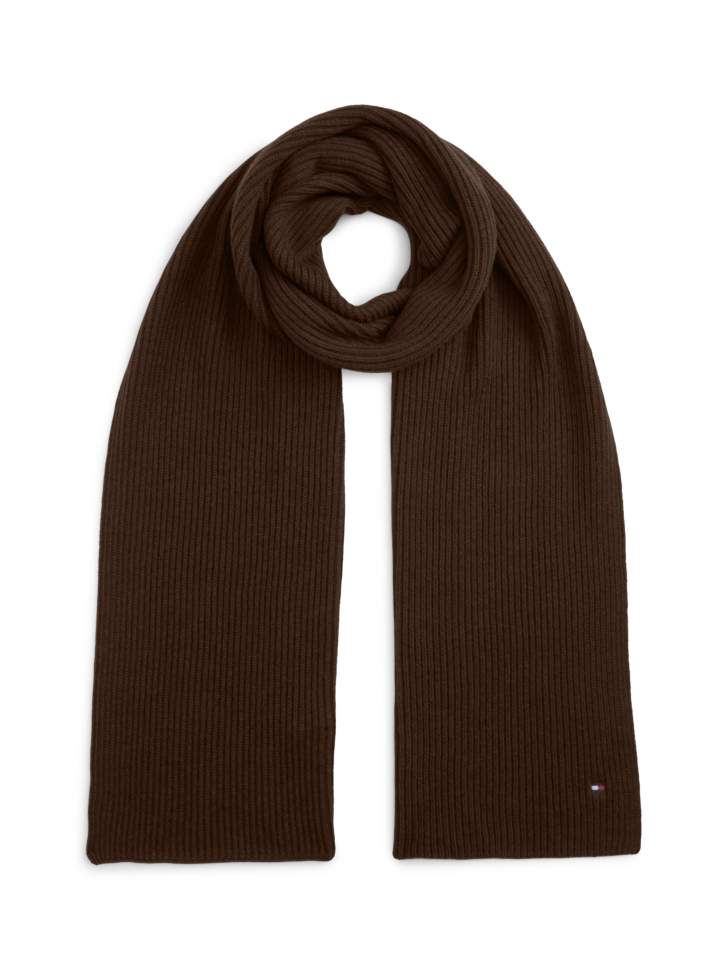 Tommy Hilfiger Herren Truffle Braun Strickschal "Th Flag Pima Cotton Cash Scarf" Mit Logostickerei Mit Kaschmiranteil  von Baur