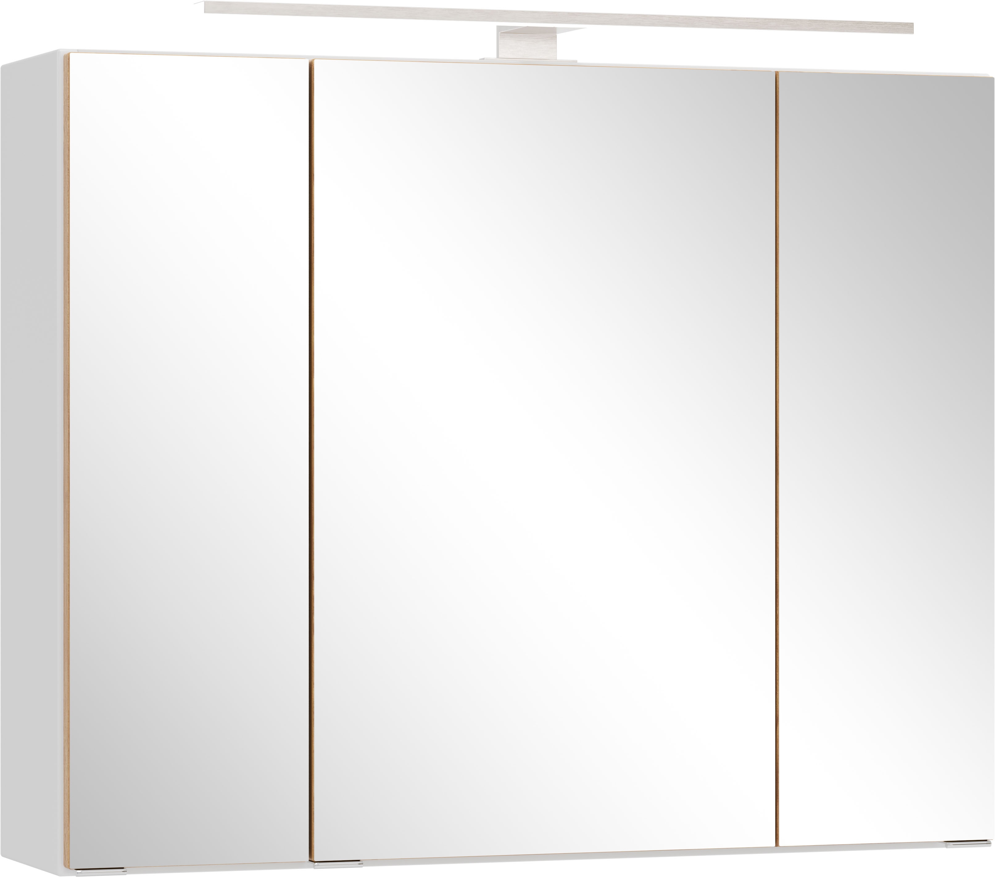 welltime Spiegelschrank "TRIENT, 3D-Spiegelschrank 80 cm, gedämpfte Scharniere" matt weiß/Wildeiche, gedämpfte Scharniere