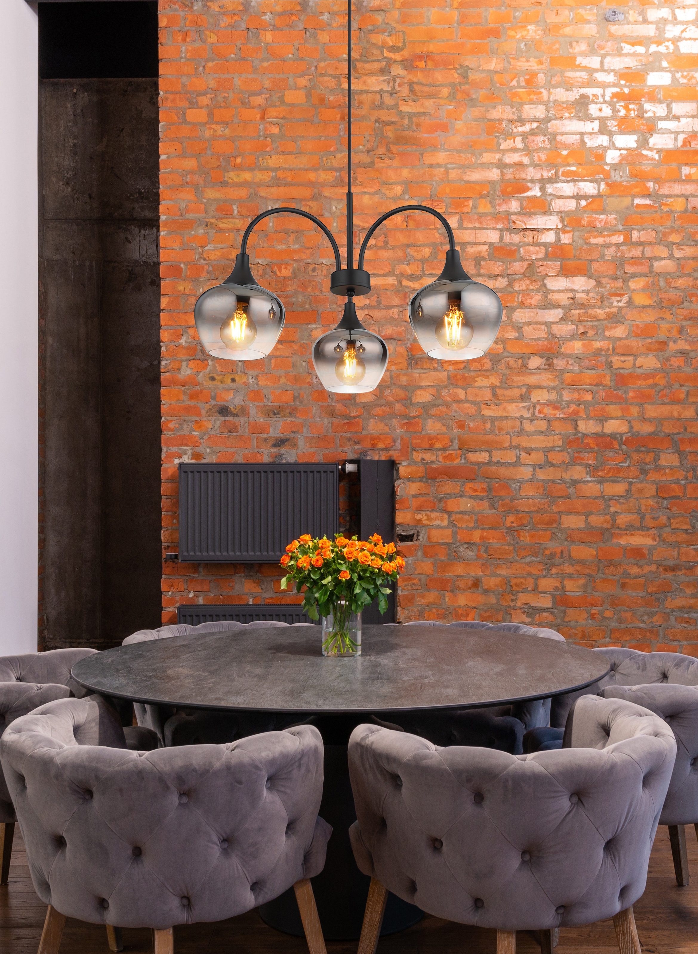 GLOBO LIGHTING Hängeleuchte »MAXY«, Leuchtmittel E27 | ohne Leuchtmittel, Hängelampe/Pendelleuchte/Glas rauchfarben/Höhe kürzbar/Esstisch