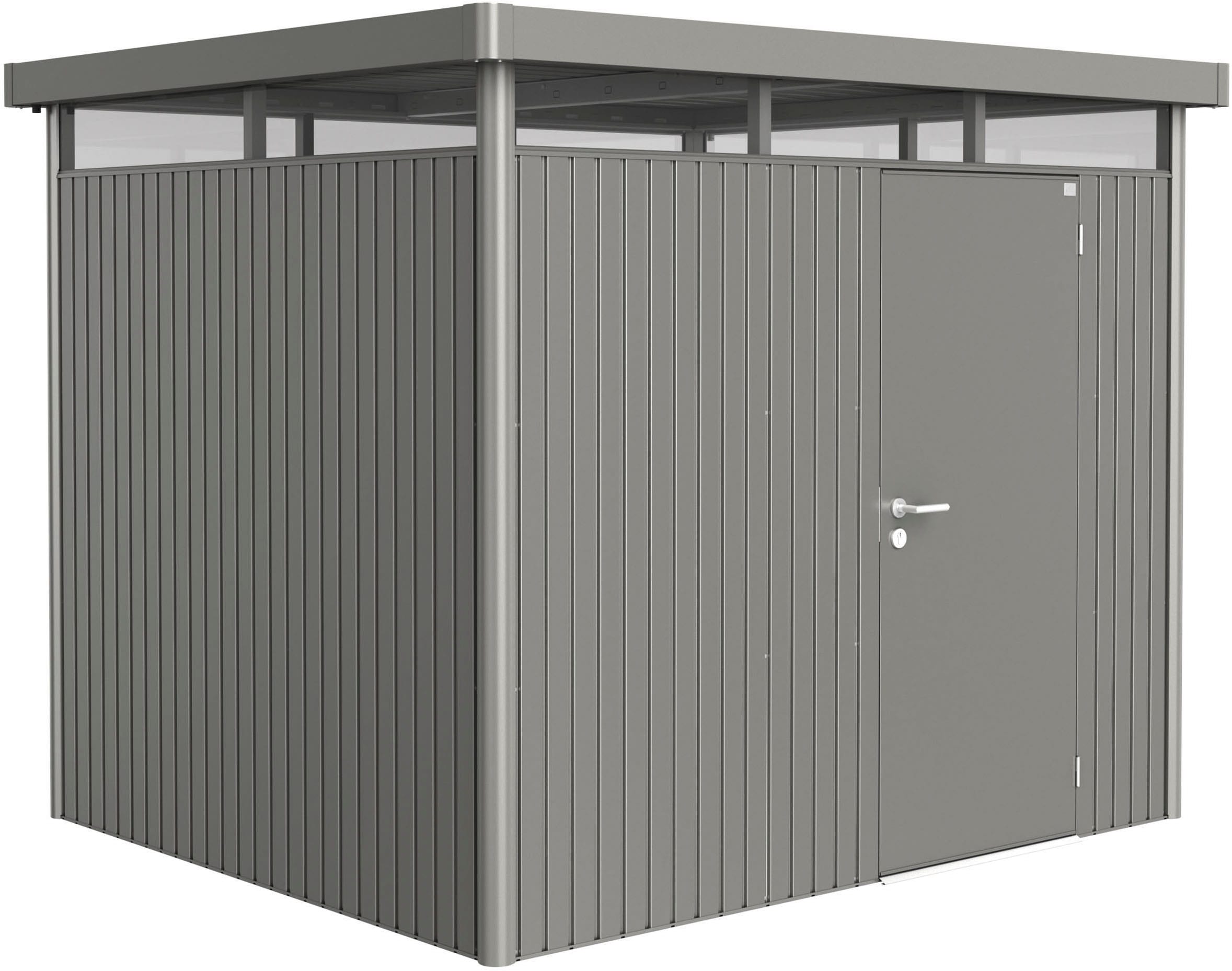 Gerätehaus BIOHORT, grau, Stahl, Garten, Gerätehäuser, "HIGHLINE Gr. H3, verschiedene Farben", stylisches Metall-Gartenhaus mit Flachdach