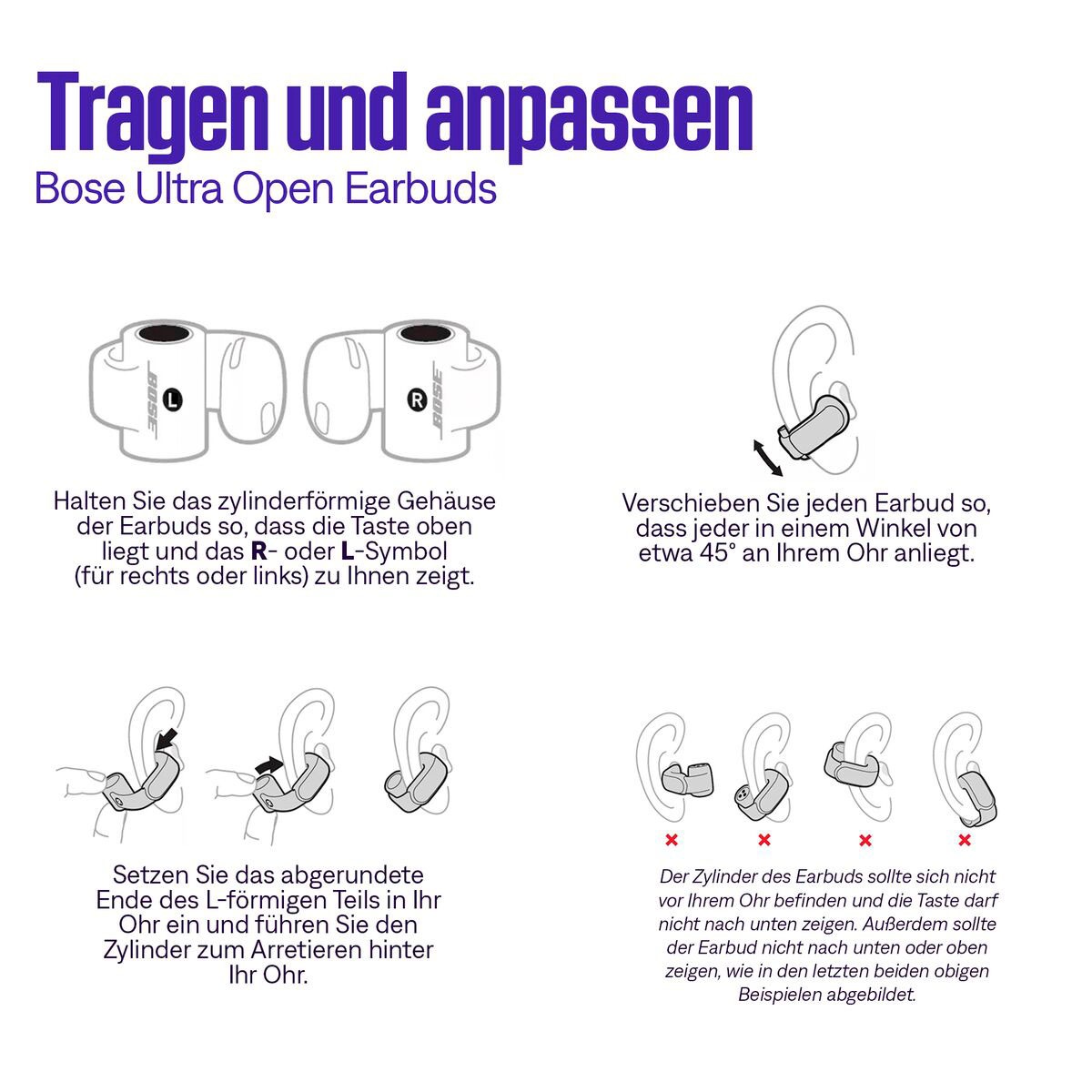 Bose Kopfhörer »Ultra Open Earbuds mit 2 Modi: Immersive Sound, Stereo«, Bluetooth, Stummschaltung, Simple Sync, Google Fast Pair, Umgebung wahrnehmen