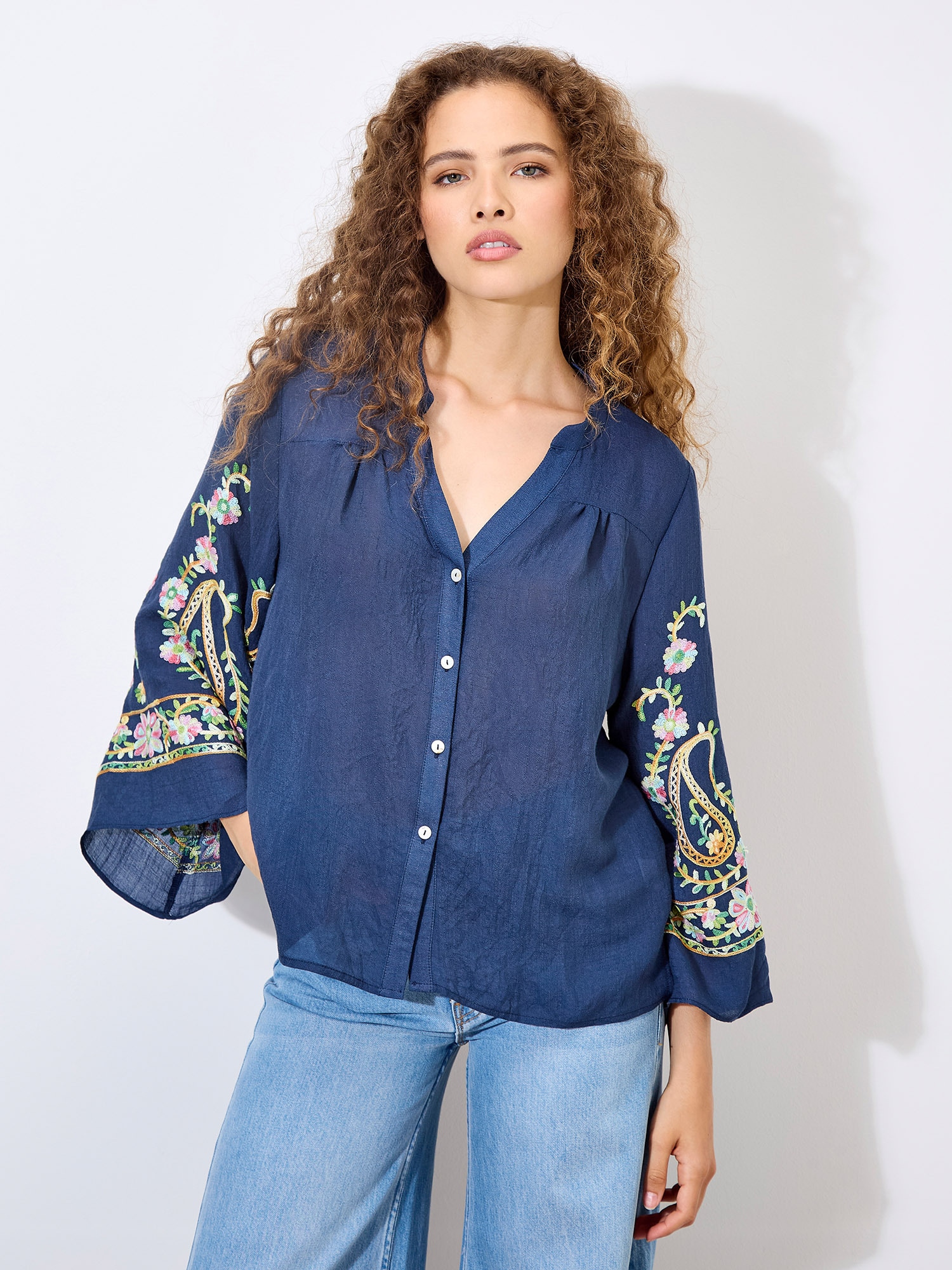 Apricot Blusentop "Paisley Bluse mit Glockenärmeln" mit Glockenärmeln