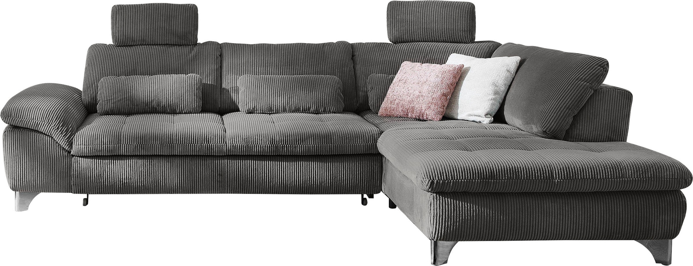 Die PlanBar Ecksofa »MP-IN14007 L-Form«, wahlweise mit Bettfunktion und verstellbaren Kopfstützen, in Cord