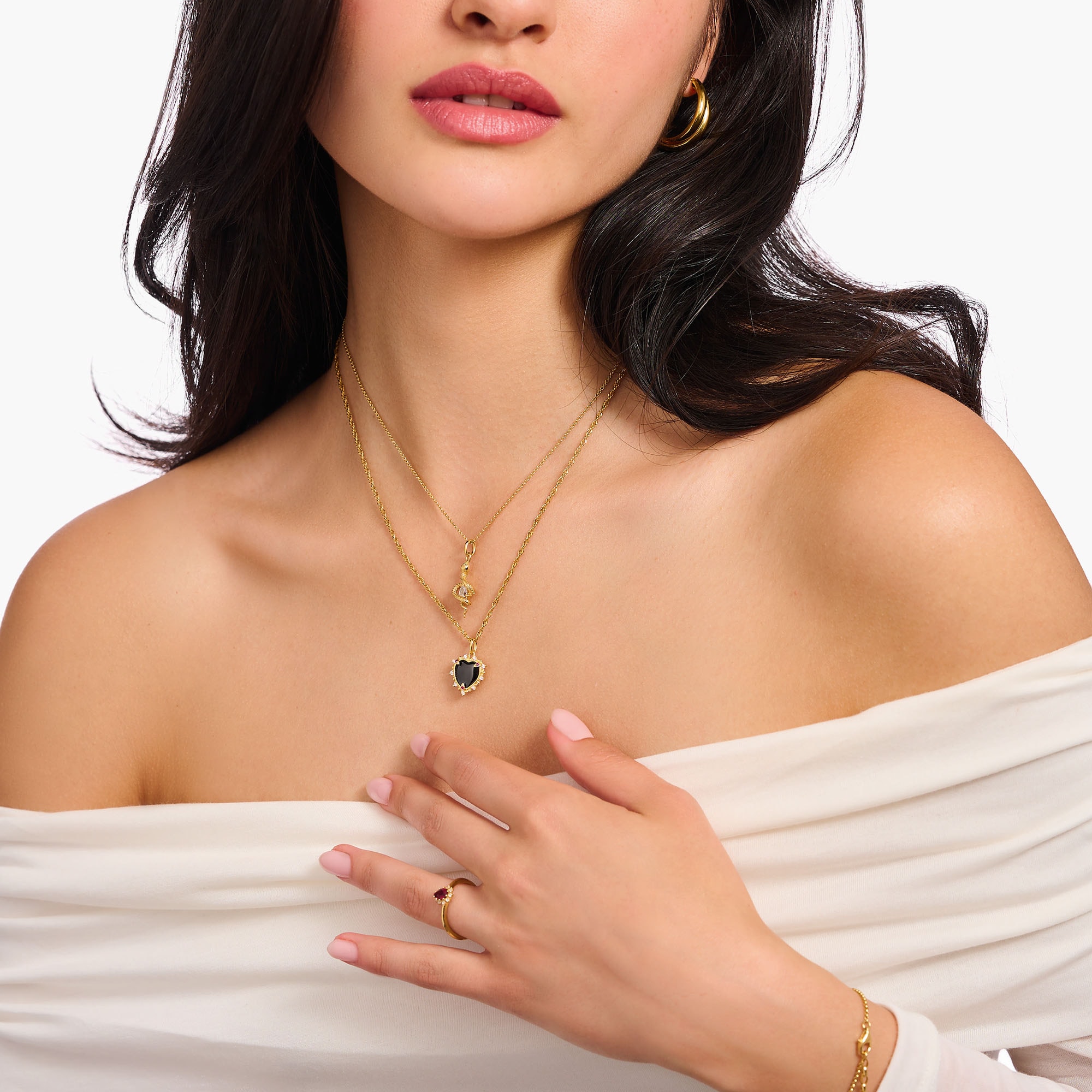 THOMAS SABO Kette mit Anhänger »Heart Romance, KE2297-643-11-L45V, KE2297-995-11-L45V«, mit Zirkonia (synth.), Saphir (synth.)