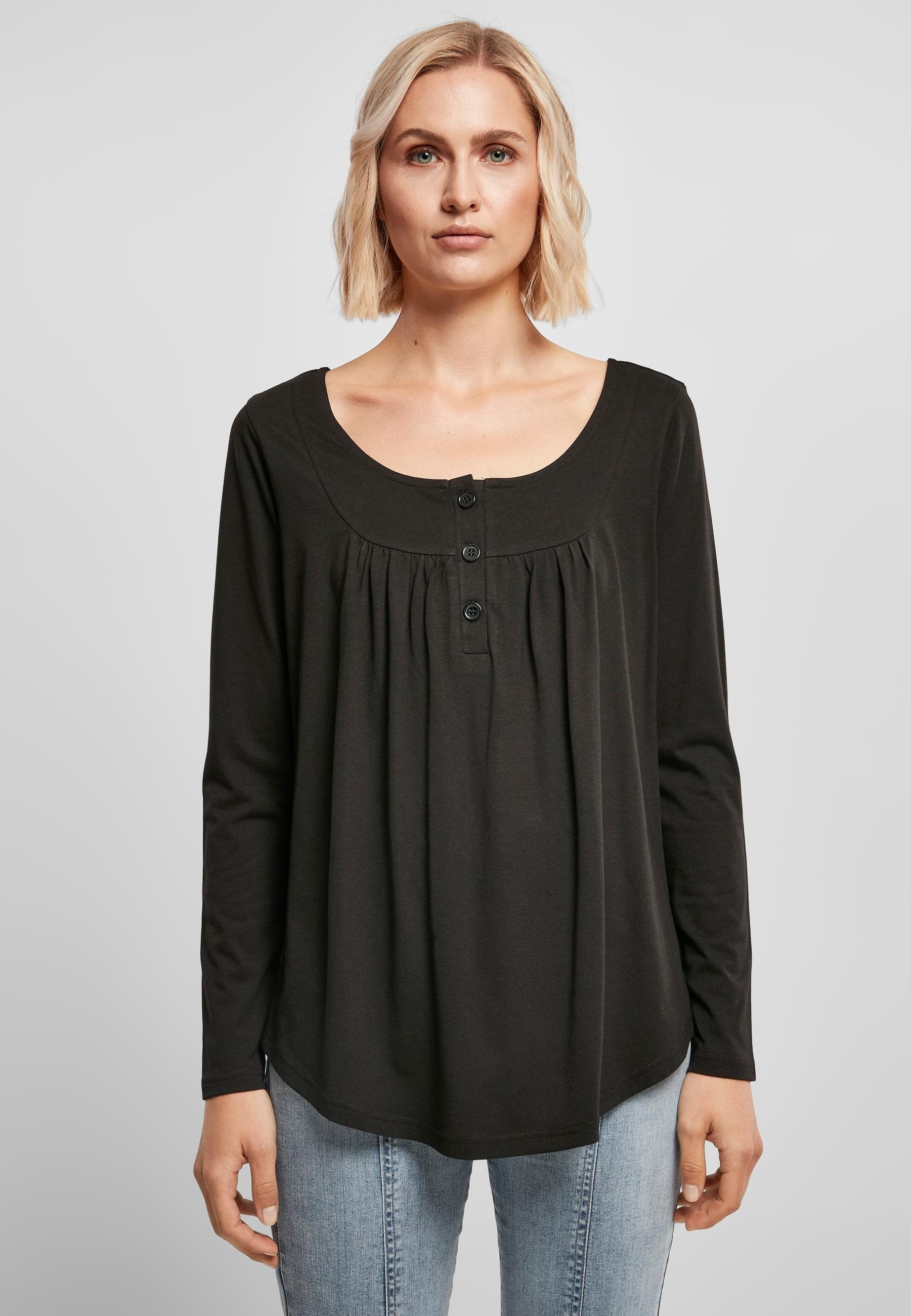 URBAN CLASSICS Longsleeve »Urban Classics Damen Ladies Viscose Button Up Longsleeve«, (1 tlg.)