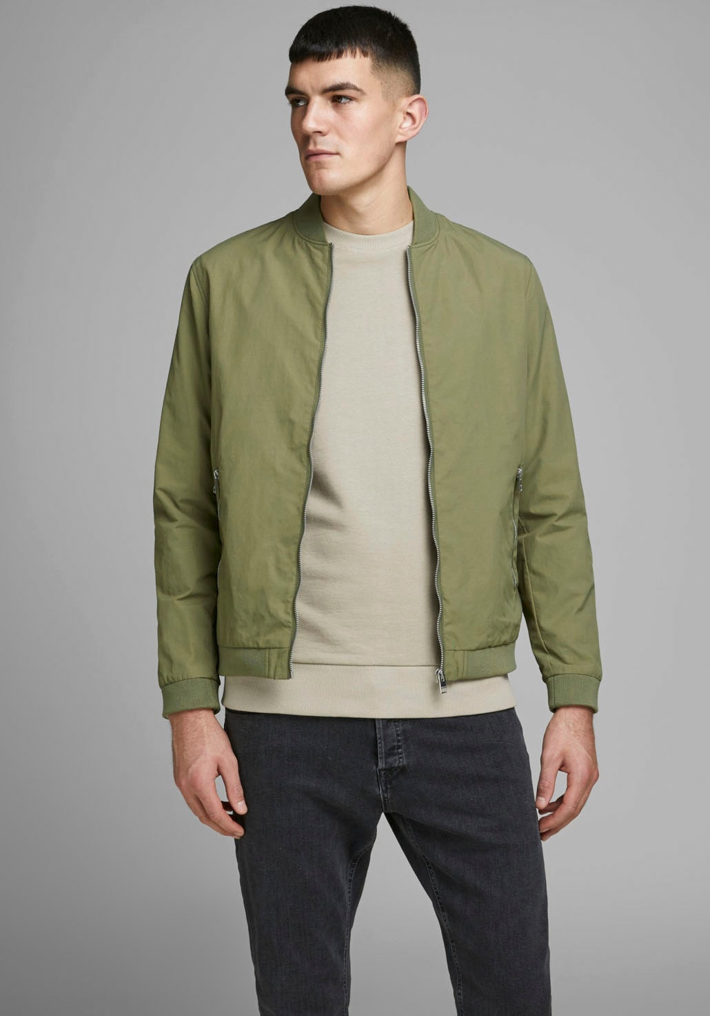Jack & Jones Bomberjacke "JJERUSH mit geripptem Kragen und Taschen", unifar günstig online kaufen