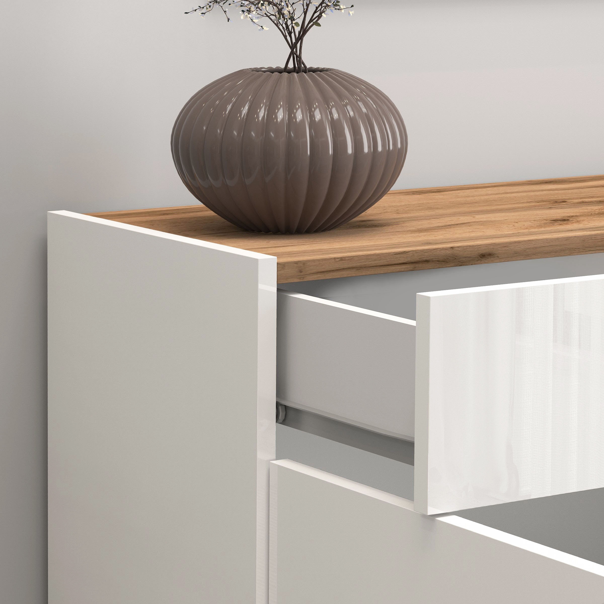 INOSIGN Highboard »GARDA Highboard, Kommode, Schrank, Grifflos mit Push to Open«, (1 St.), 3 Türen, 3 Schubladen, grifflos Breite 102 cm