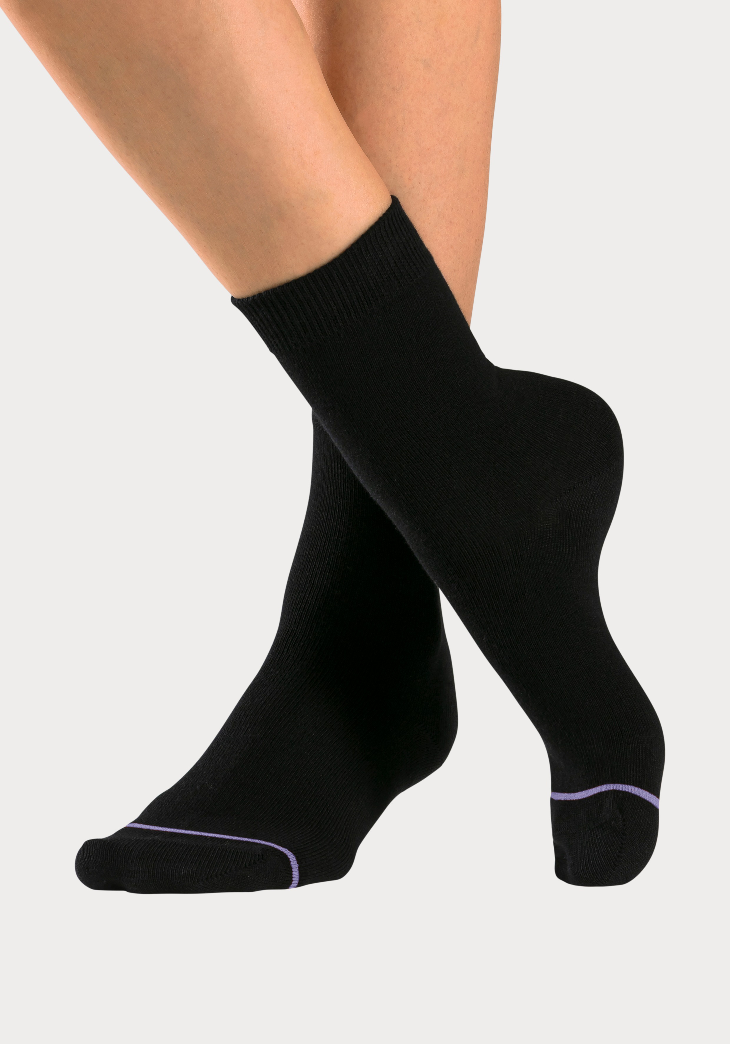Thumbnail - H.I.S Basicsocken Packung, 7 Paar tlg. mit eingestrickter farbiger Spitzennaht